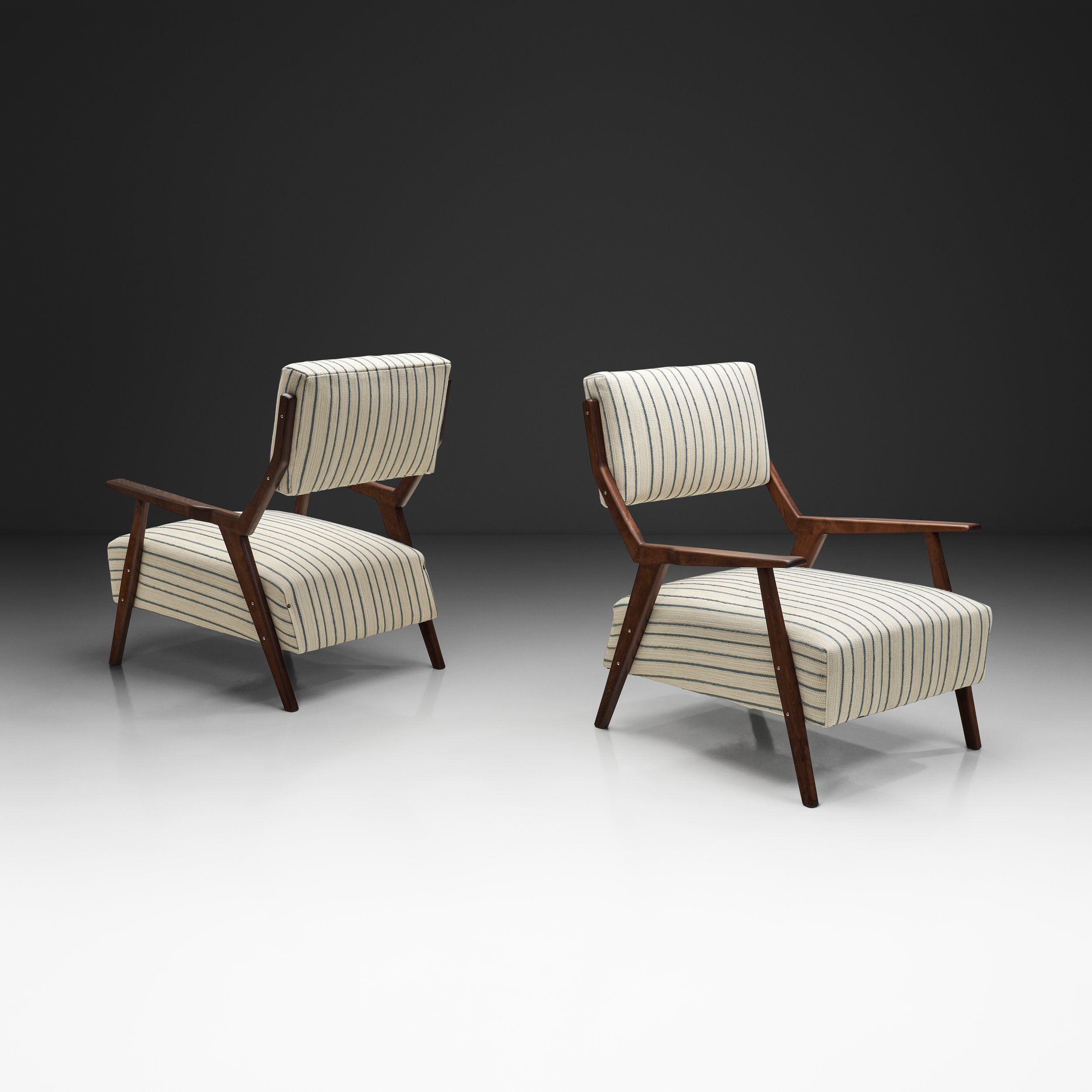 Pair of Mid-Century Armchairs with Striped Upholstery, Italy 1950s