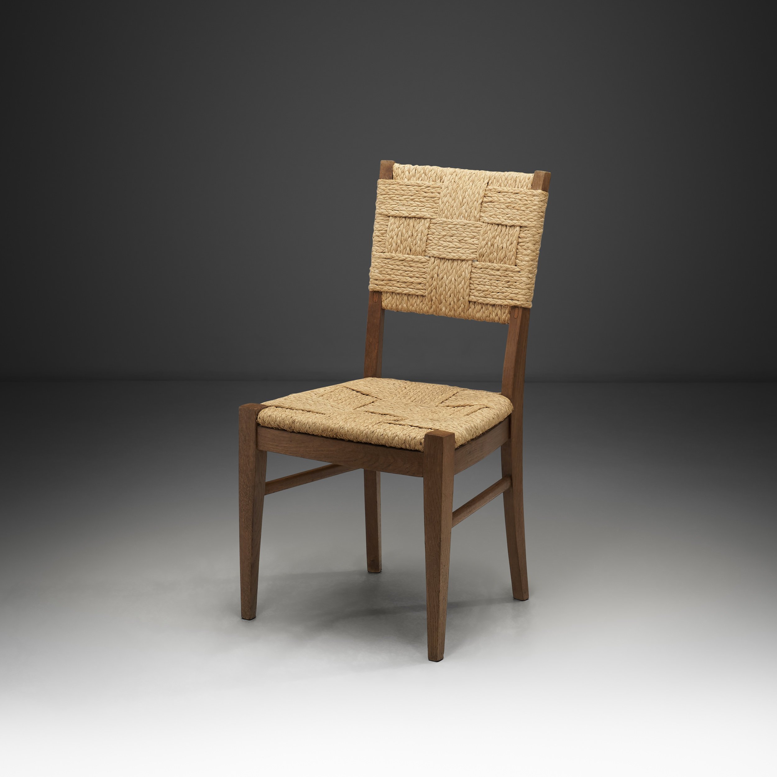 Oak and Woven Rope Chair by Audoux-Minet, France Mid-20th Century