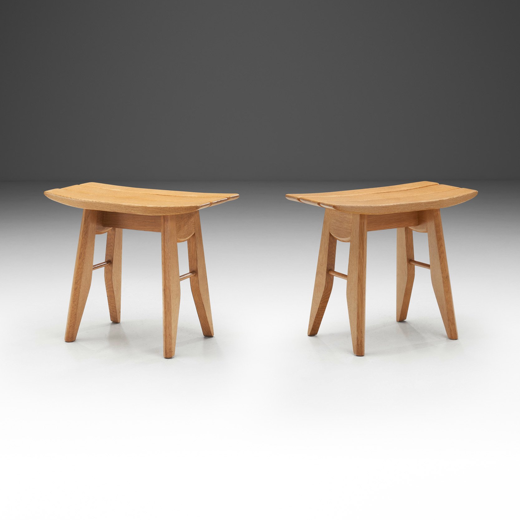 Pair of Guillerme et Chambron "Thierry" Oak Stools for Votre Maison, France 1950s