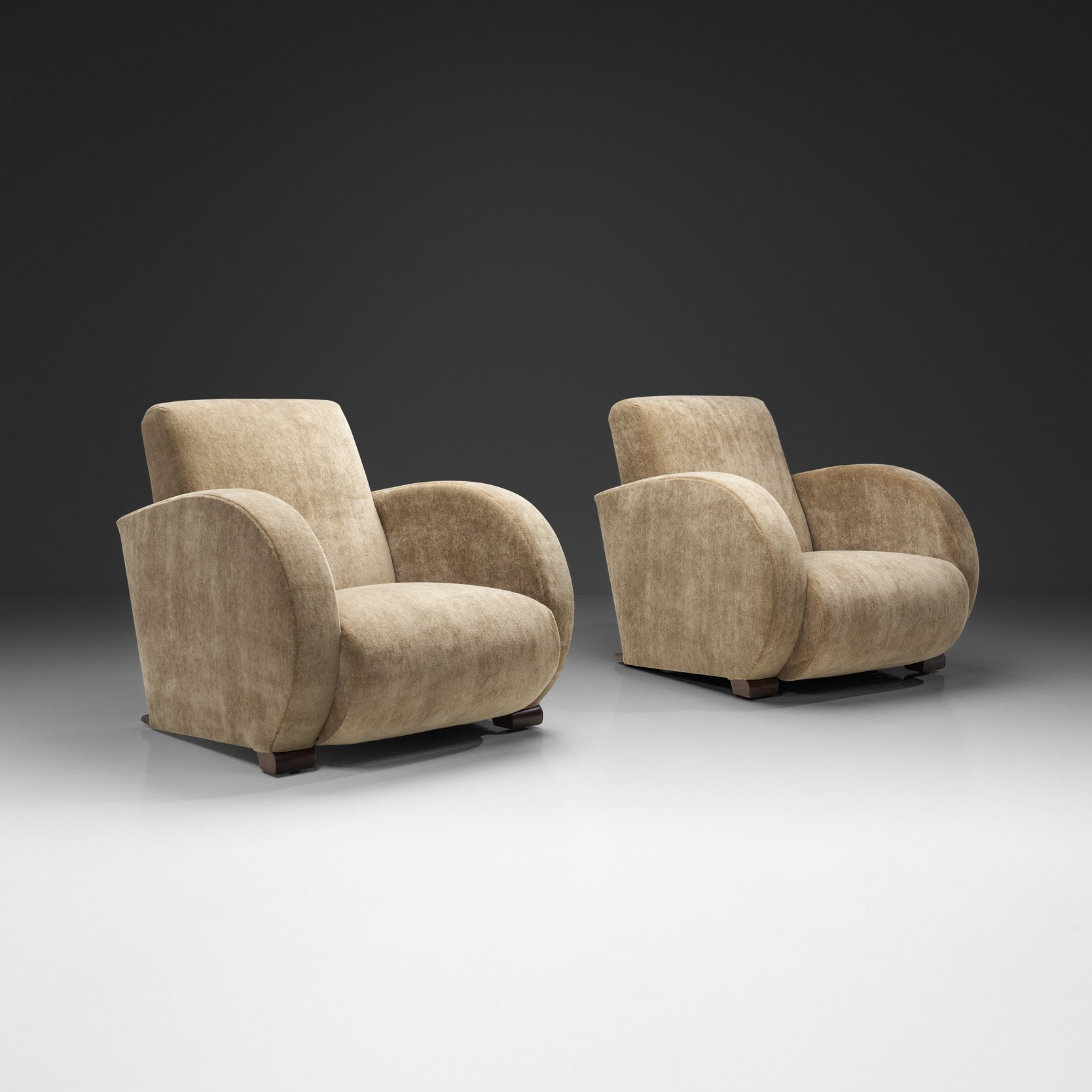 Pair of Art Deco Low Armchairs in Sand Upholstery, Europe Mid-20th Century