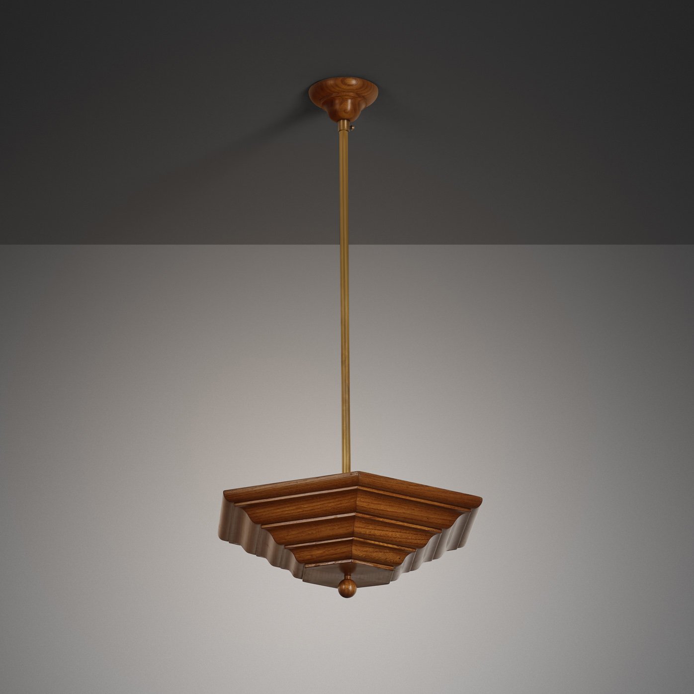 Art Deco Pendant Lamp with Wooden Shade, Europe ca 1930s