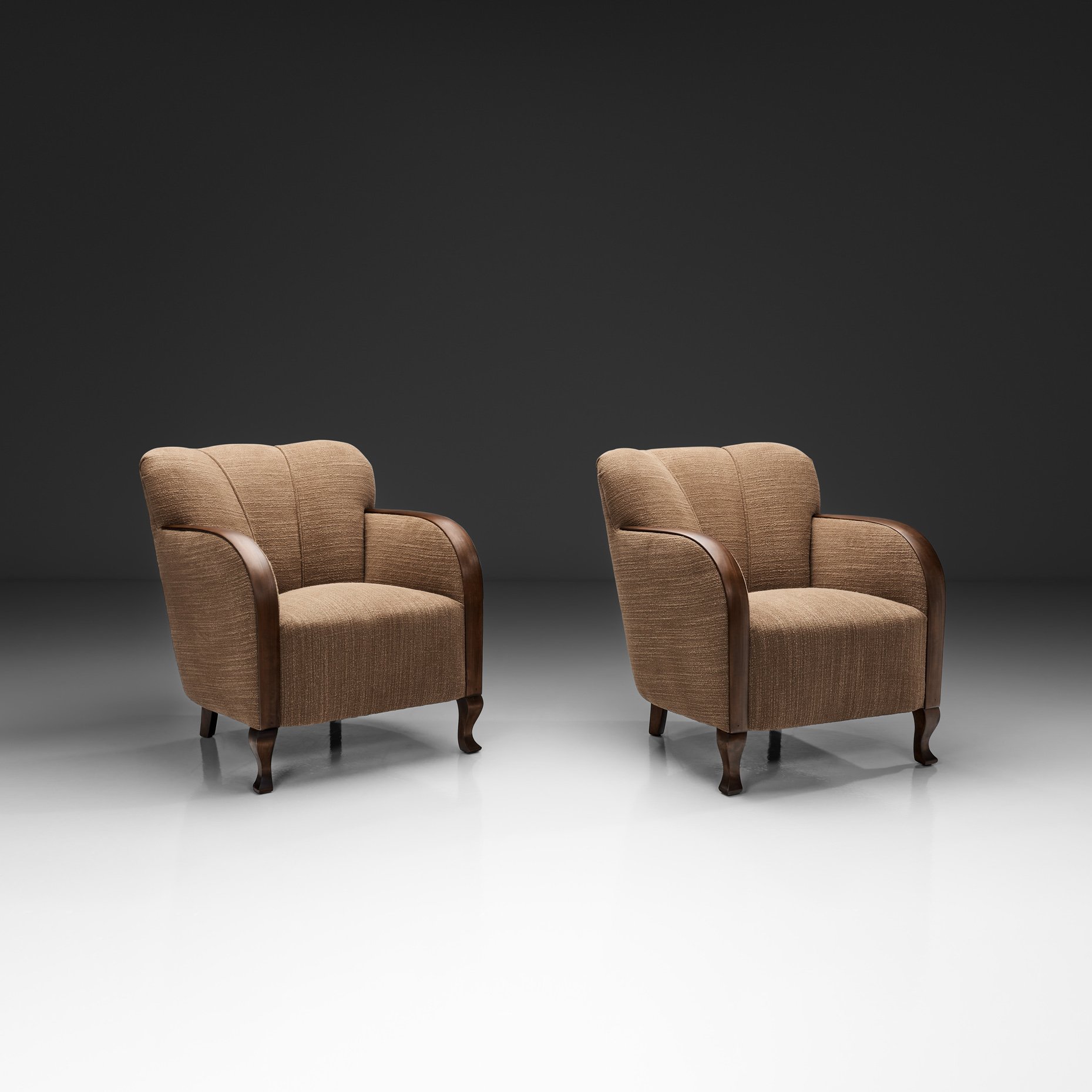 Pair of Art Deco Armchairs with Cabriole-Style Front Legs, Europe 1930s