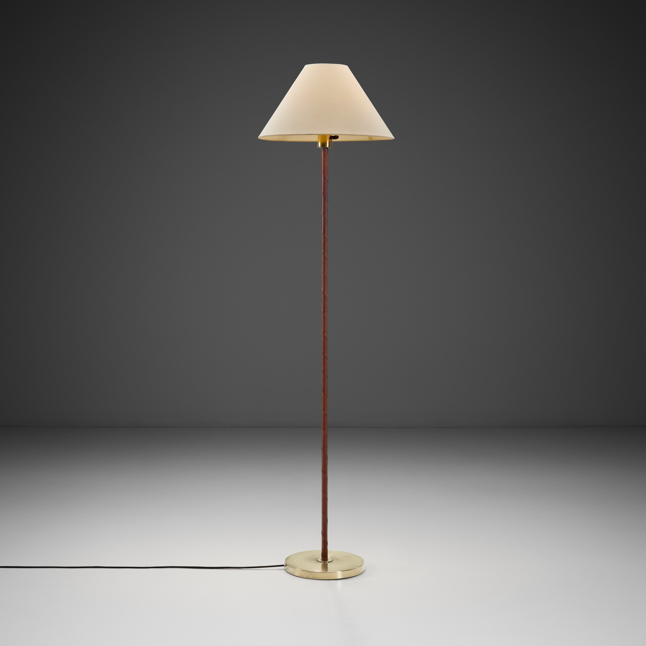 Model "2727484" Brass and Leather Floor Lamp by Nordiska Kompaniet, Sweden ca 1950s