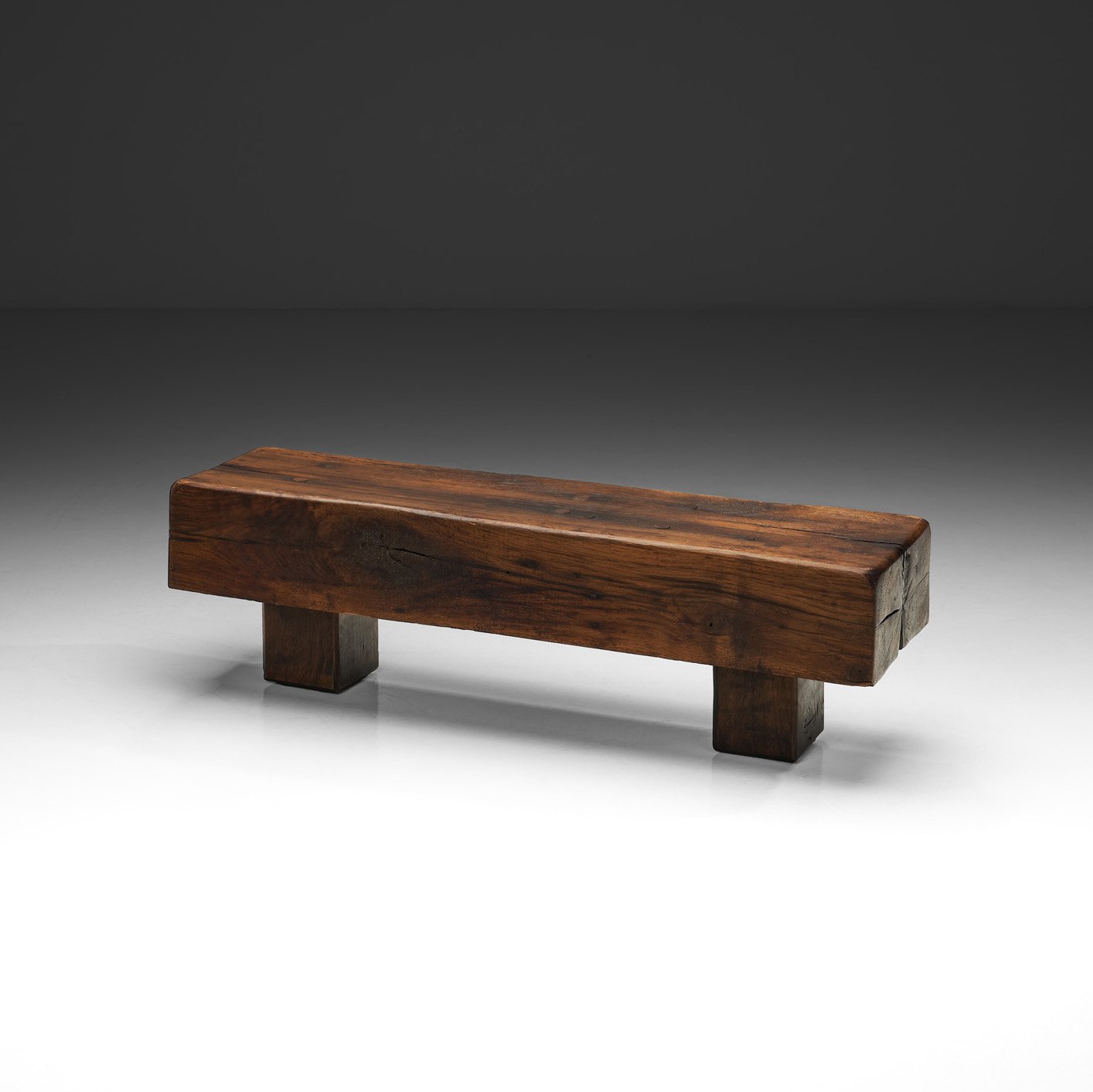 Solid Oak Brutalist Coffee Table, The Netherlands 1960s