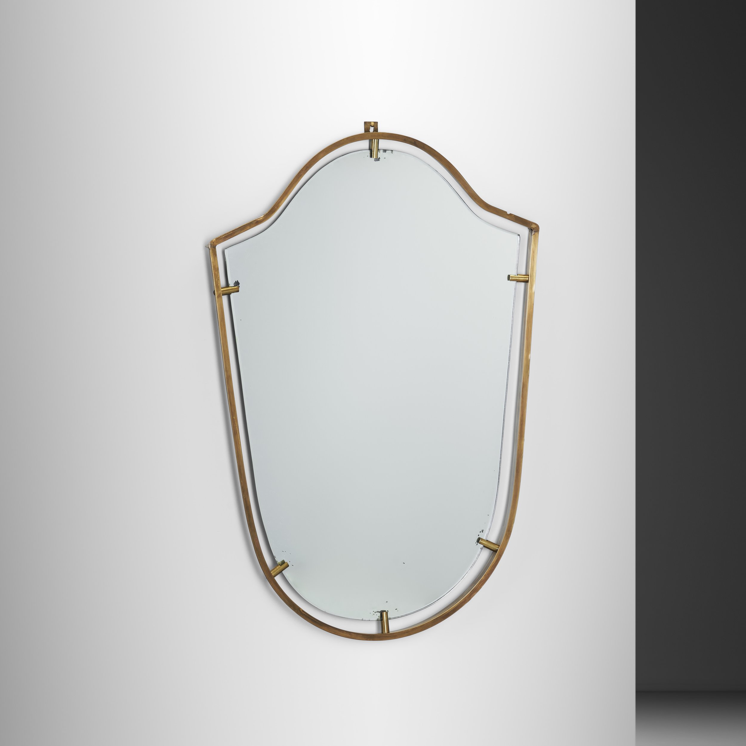 Brass and Wood Mirror, Italy 1950s