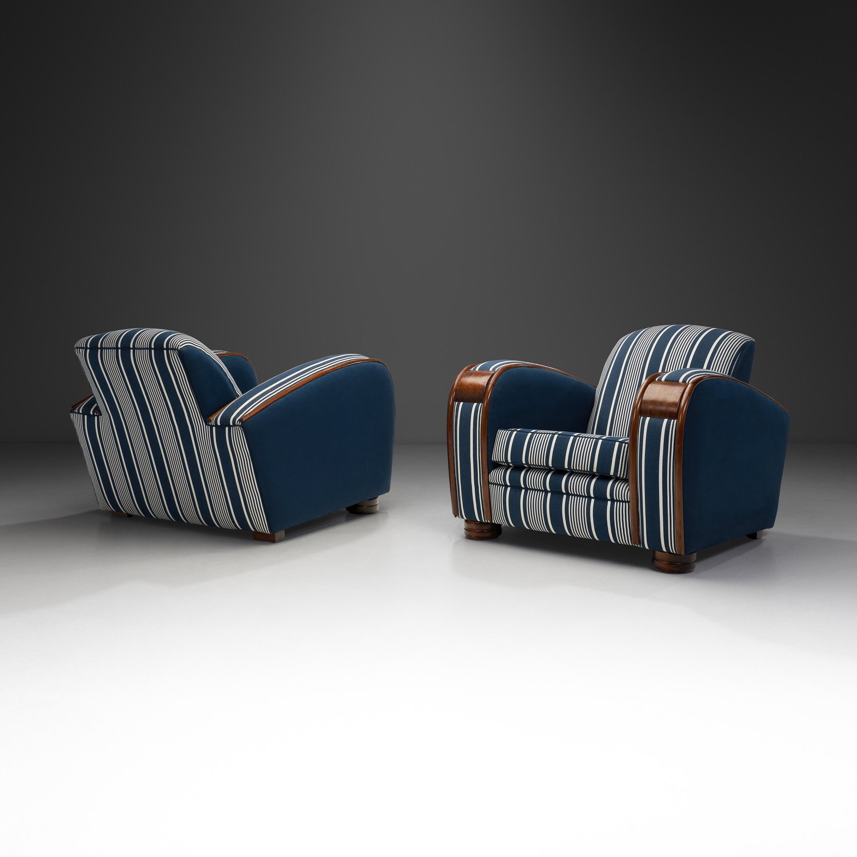 Art Deco Club Chairs with Wooden Frame Details, South Africa circa 1940s