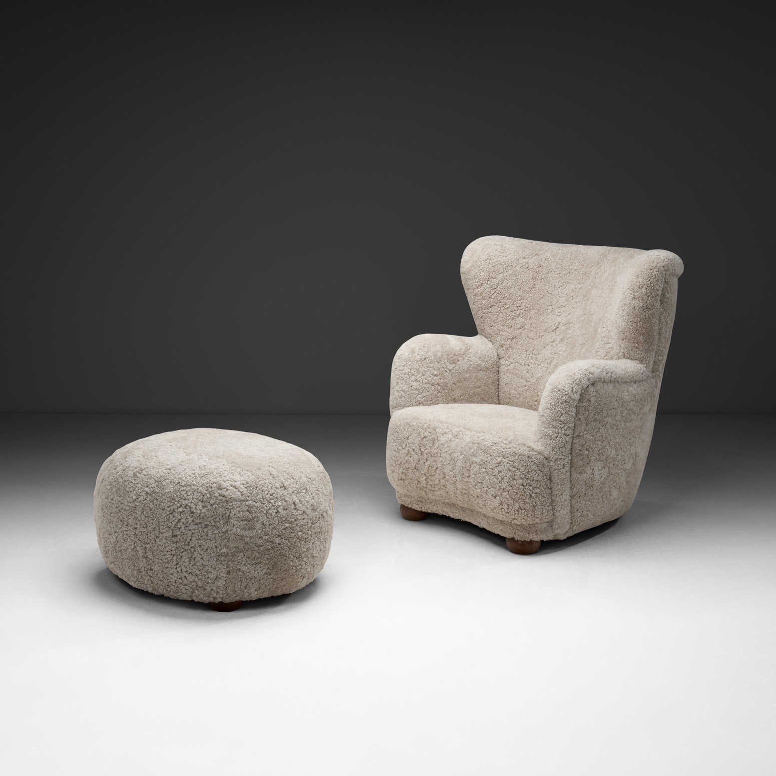 Upholstered Danish Modern Armchair with Footstool, Denmark ca 1950s