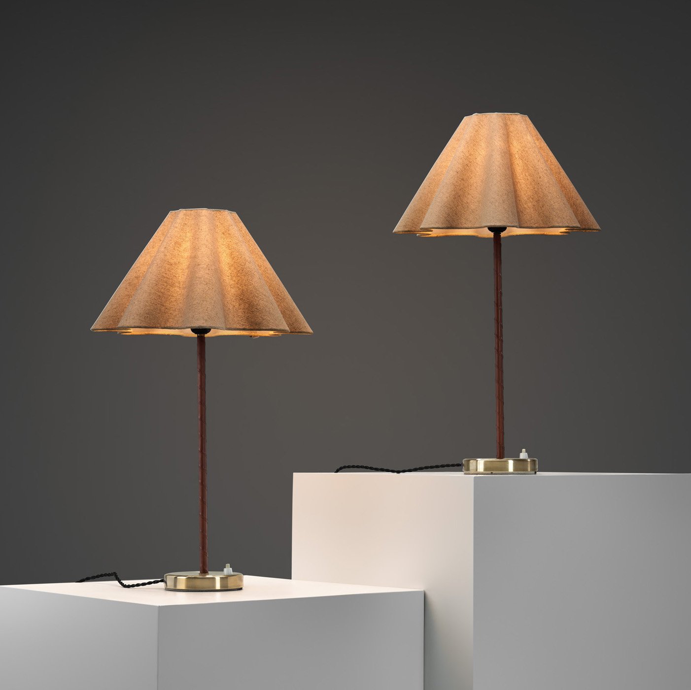 Pair of Model "E1247" Brass and Leather Table Lamps for ASEA, Sweden Mid-20th Century