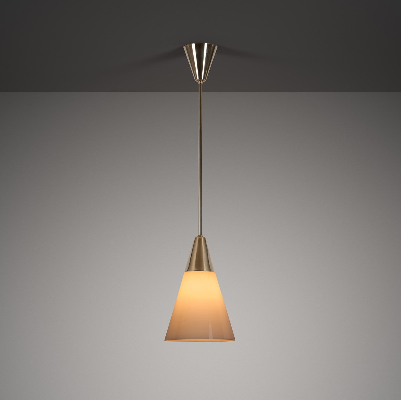 Brass Pendant Light with Opal Glass Shade, Europe 1960s