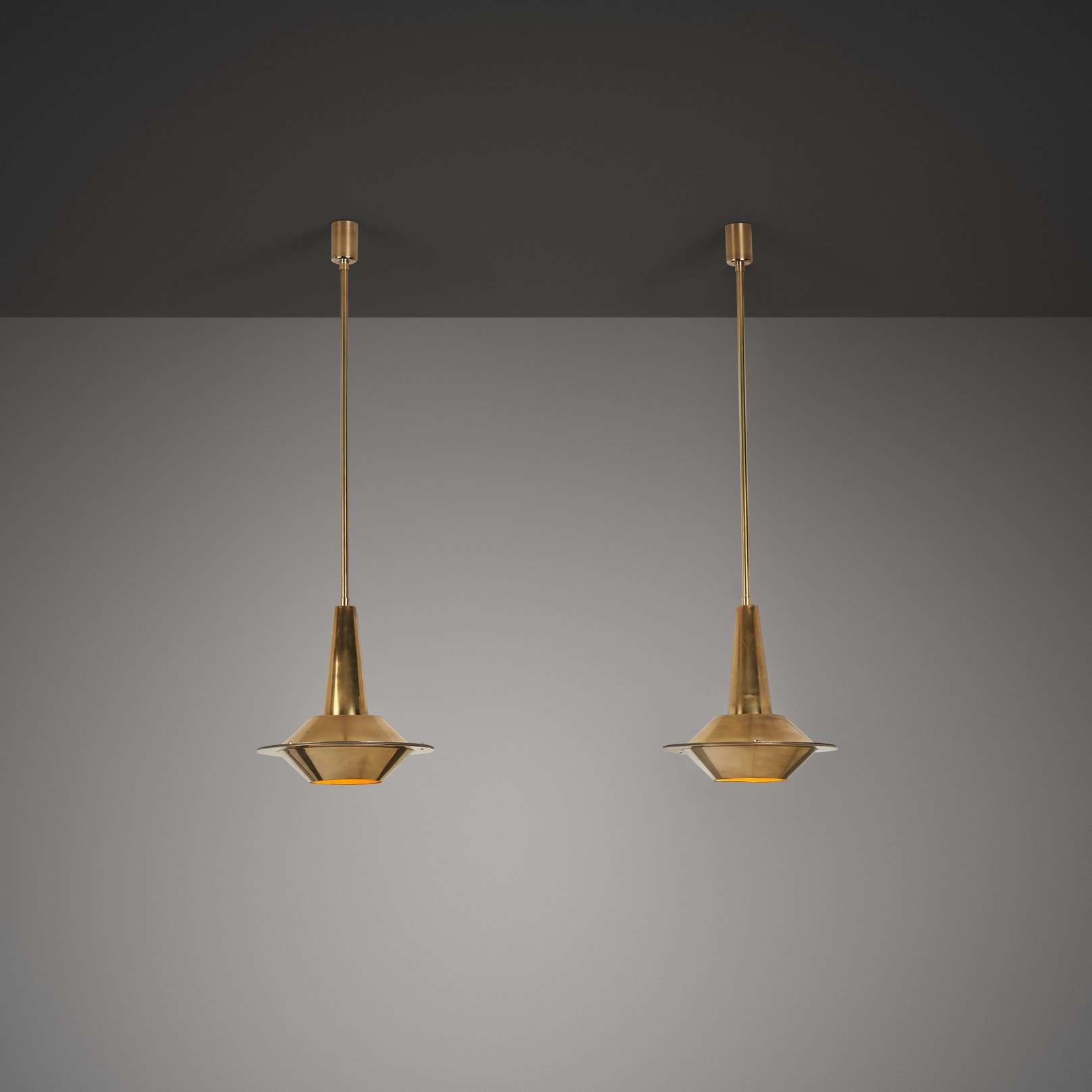 Pair of Mid-Century Modern Brass Pendant Lights, Europe 1950s