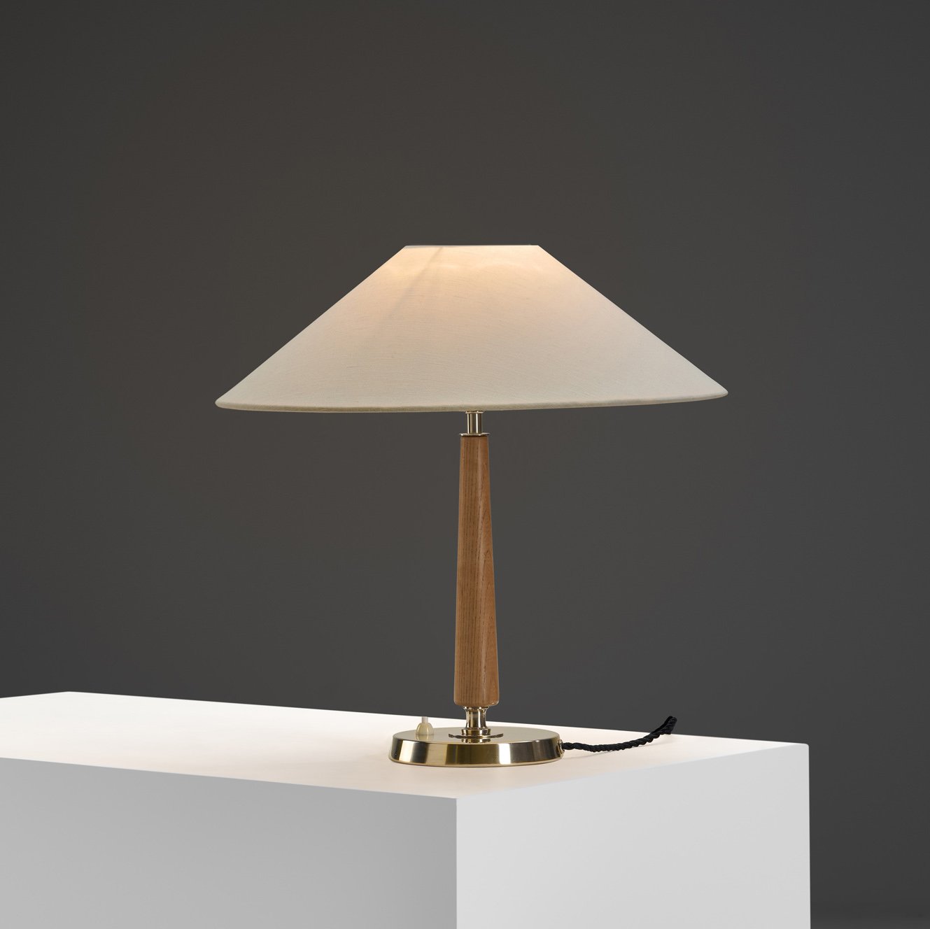 Brass and Elm "32755" Table Lamp by Bertil Brisborg, Sweden Mid-20th Century
