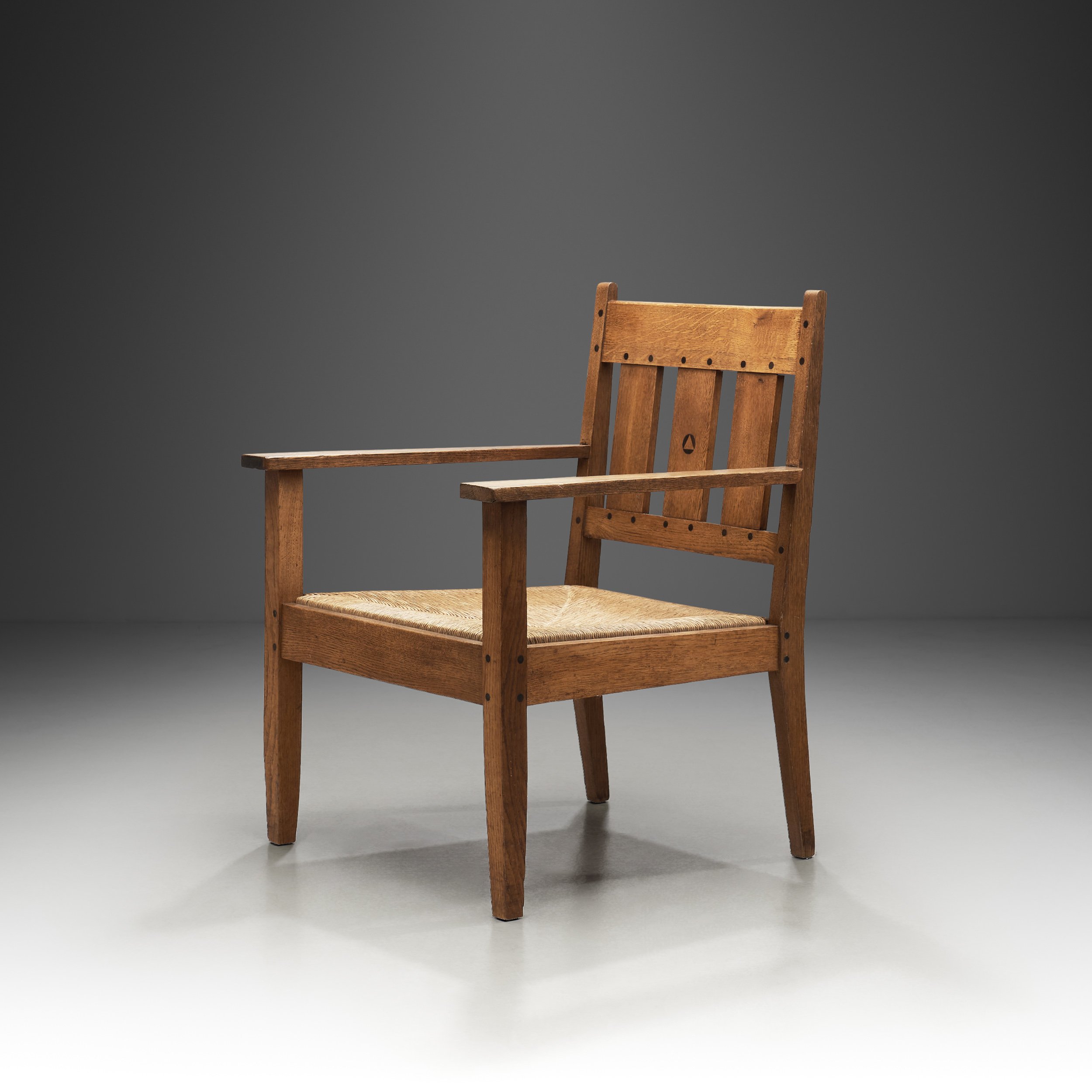 Oak and Rush Armchair by LOV, Netherlands ca 1920s