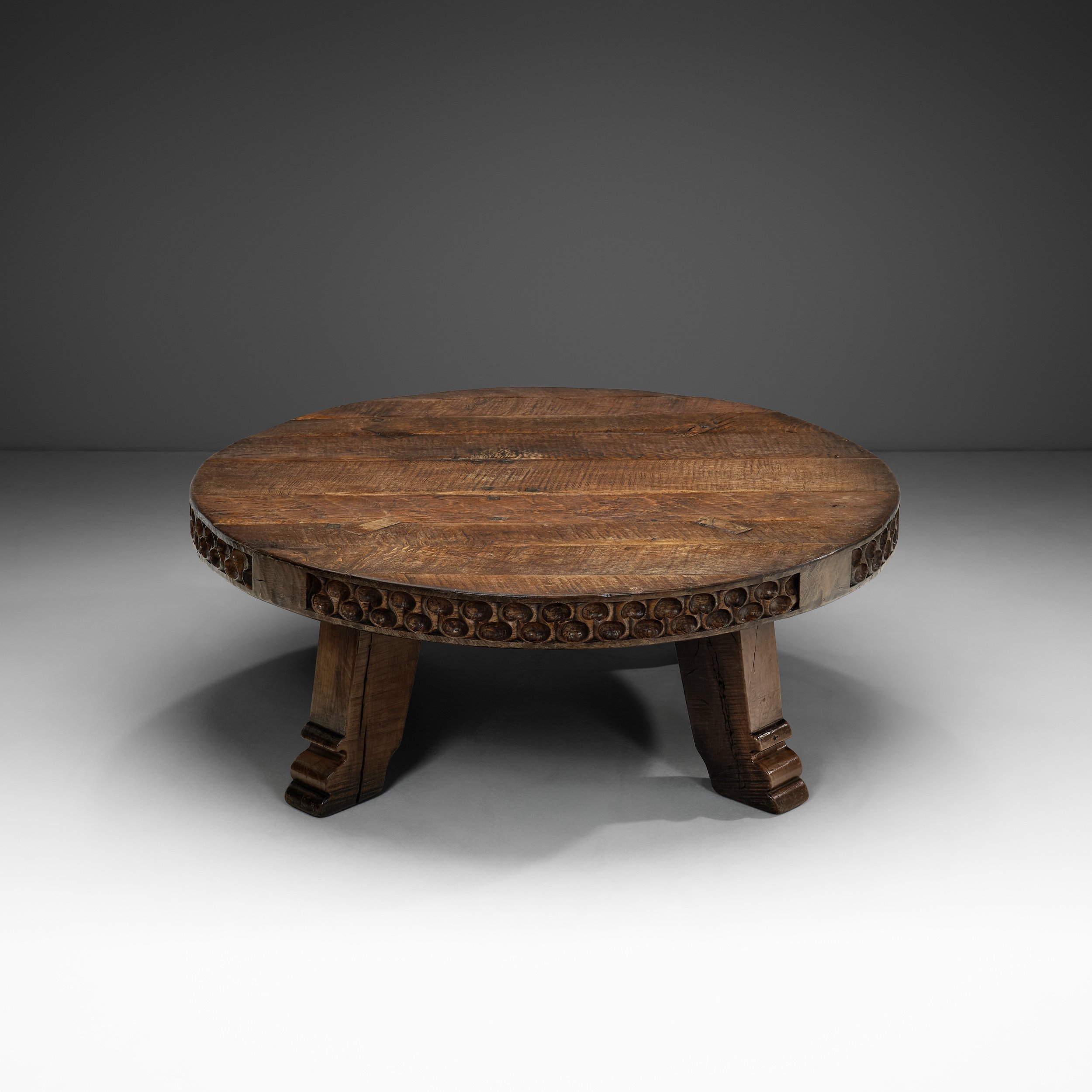 Brutalist Carved Wooden Coffee Table, Europe Mid-20th Century (sold)