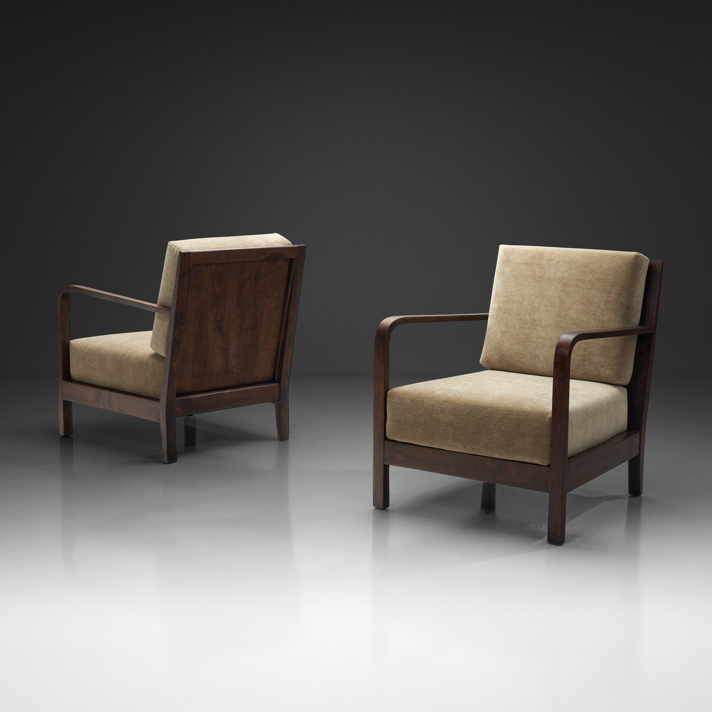 Pair of Swedish Upholstered Armchairs with Curved Armrests, Sweden 1930s