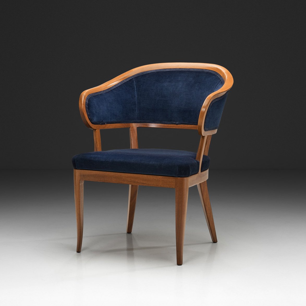 "Jonas Love" Armchair with Deep Blue Upholstery by Carl Malmsten, Sweden Mid-20th Century