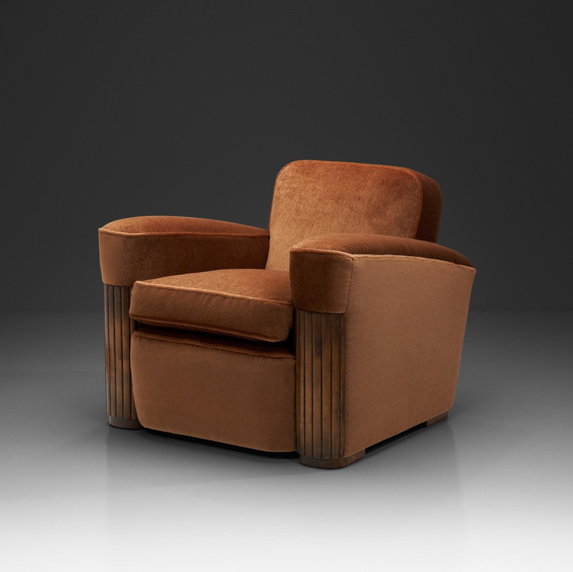 Art Deco Armchair with Integrated Wood Slat Detailing, Europe ca 1970s