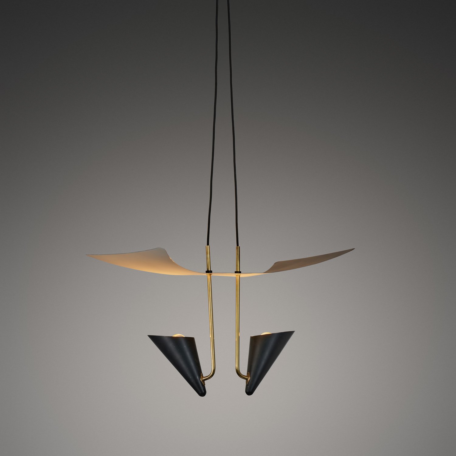 Sculptural Metal Sheet Ceiling Light with Brass Stem for Asea, Sweden ca 1950s