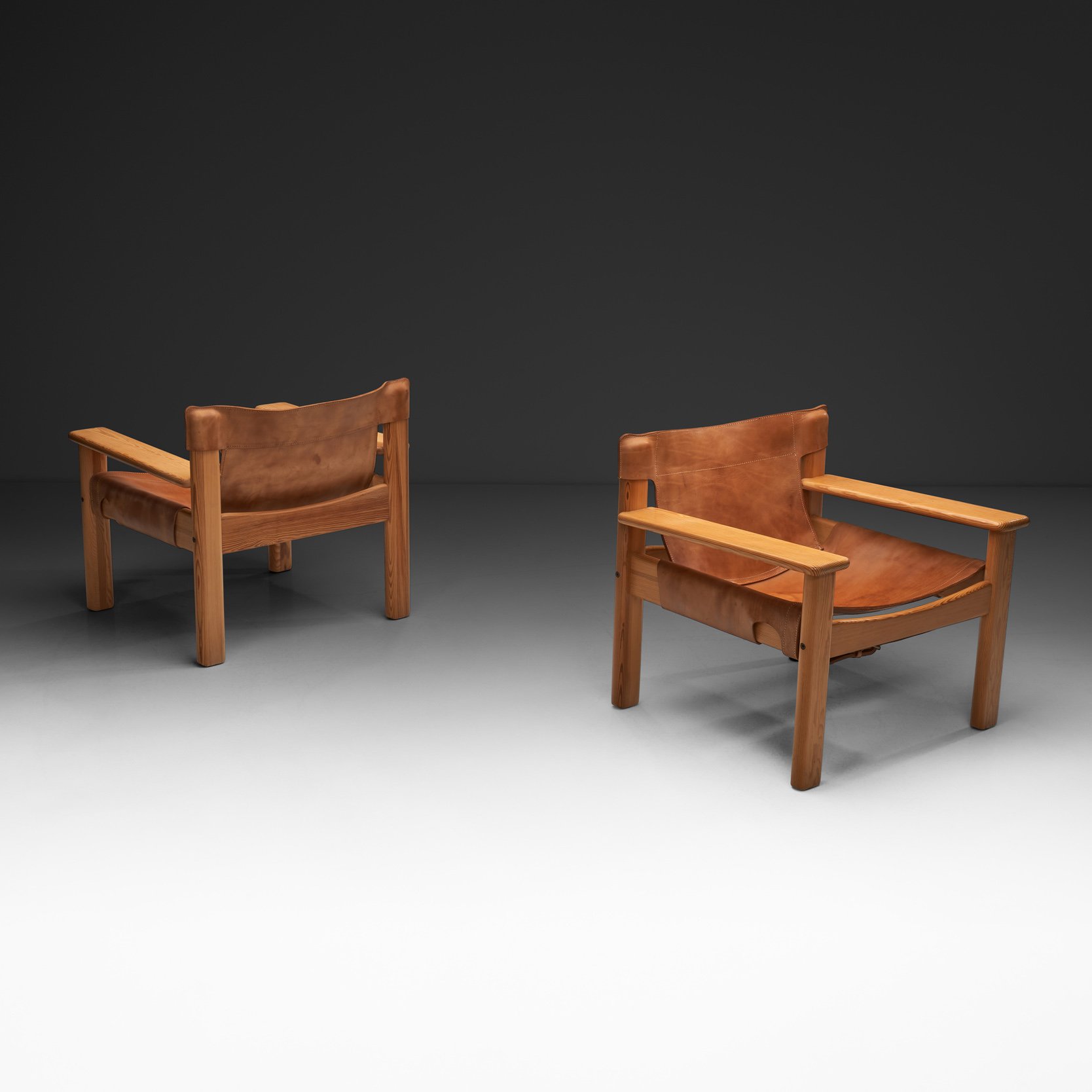 Pair of "Natura" Pine and Leather Armchairs by Karin Mobring for IKEA, Sweden 1970s