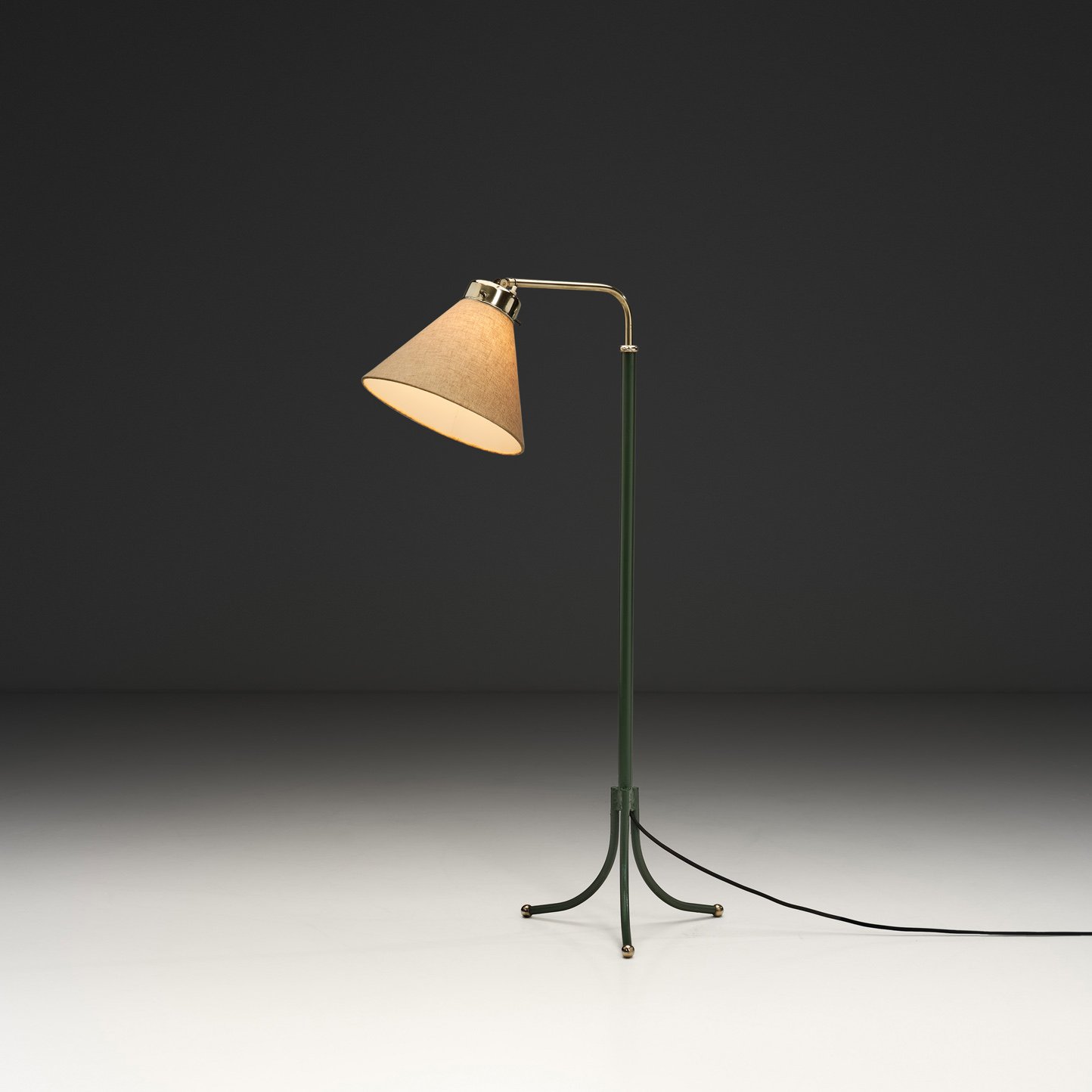 Green Lacquered and Brass "1842" Floor Lamp by Josef Frank for Svenskt Tenn, Sweden Mid-20th Century