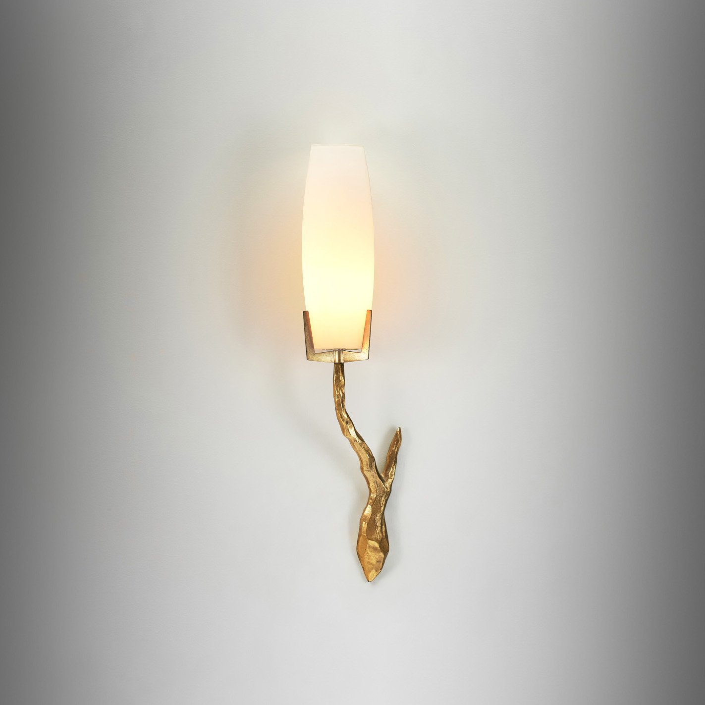 Opaline Glass and Gilt Bronze Wall Lamp by Félix Agostini (Attr.) for Maison Arlus, France ca 1960s