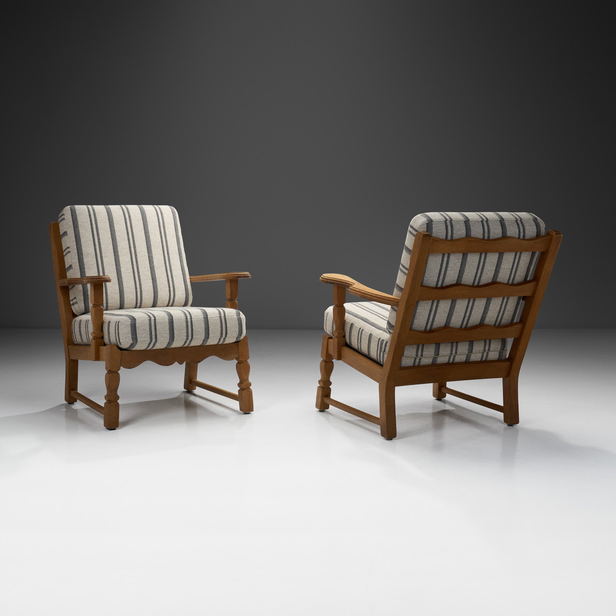 A Pair of Danish Oak Easy Chairs, Denmark 1970s