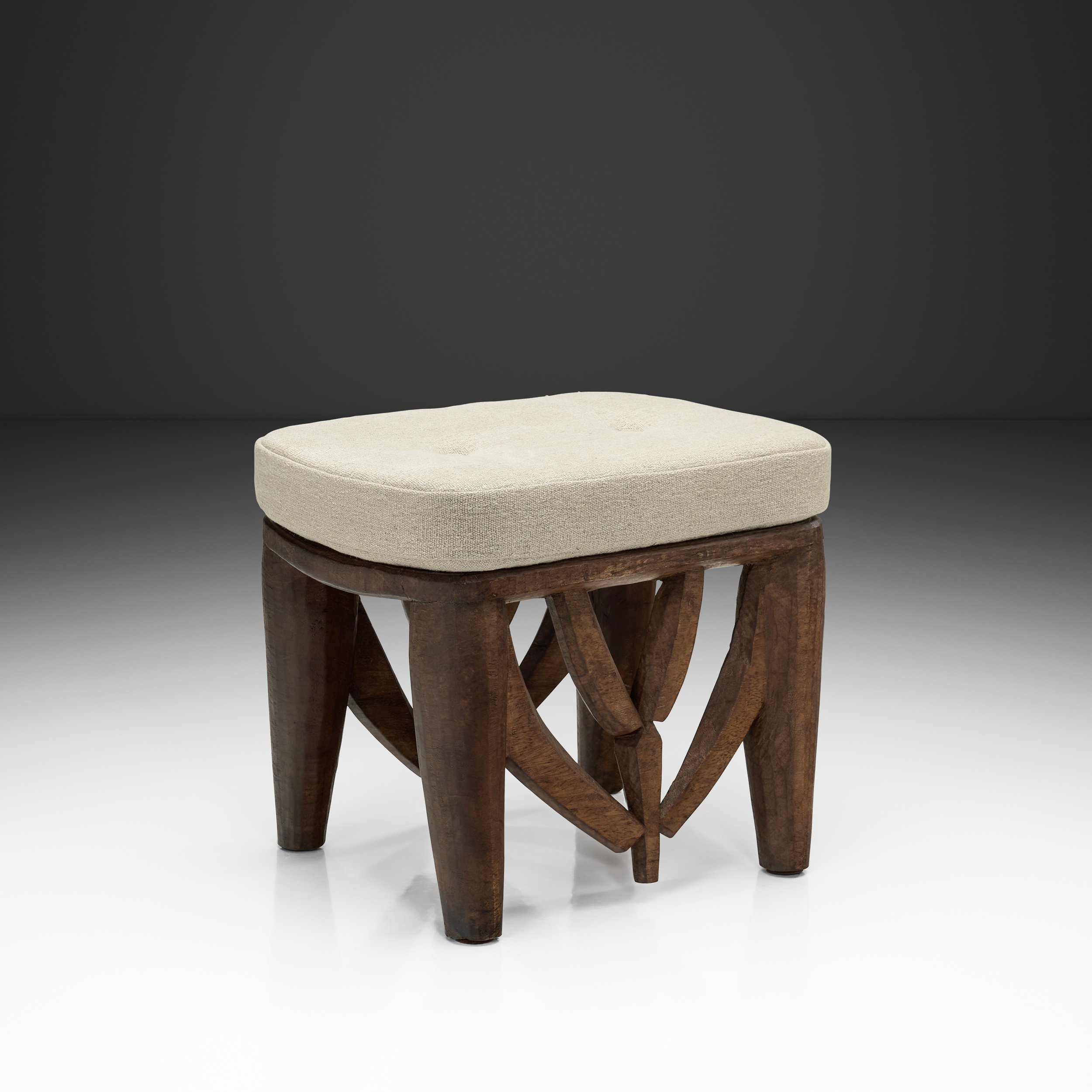 Nupe Stool With Upholstered Cushion, Nigeria Mid-20th Century