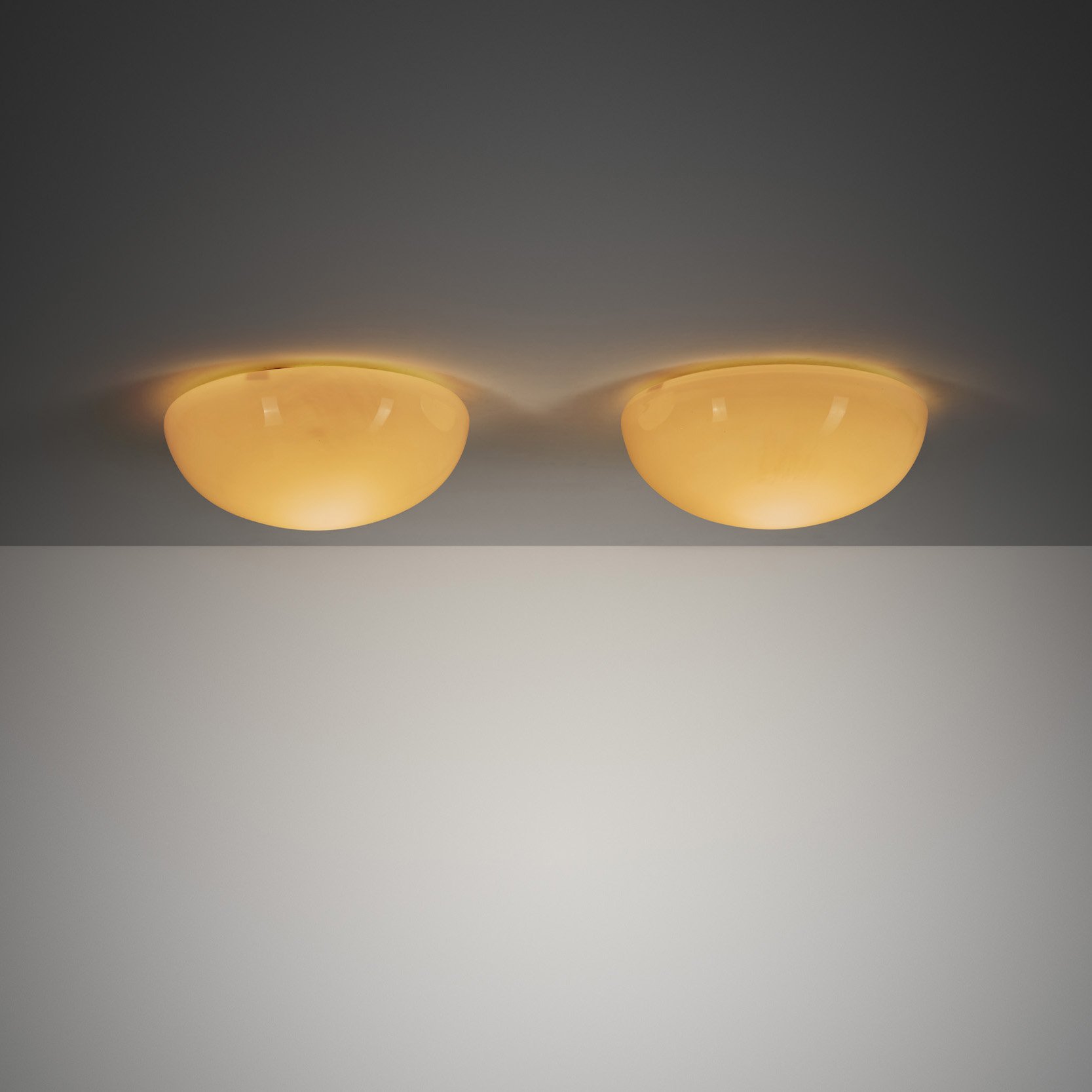Pair of Paavo Tynell Model "80138" Opal Glass Ceiling Lights for Taito, Finland 1930s