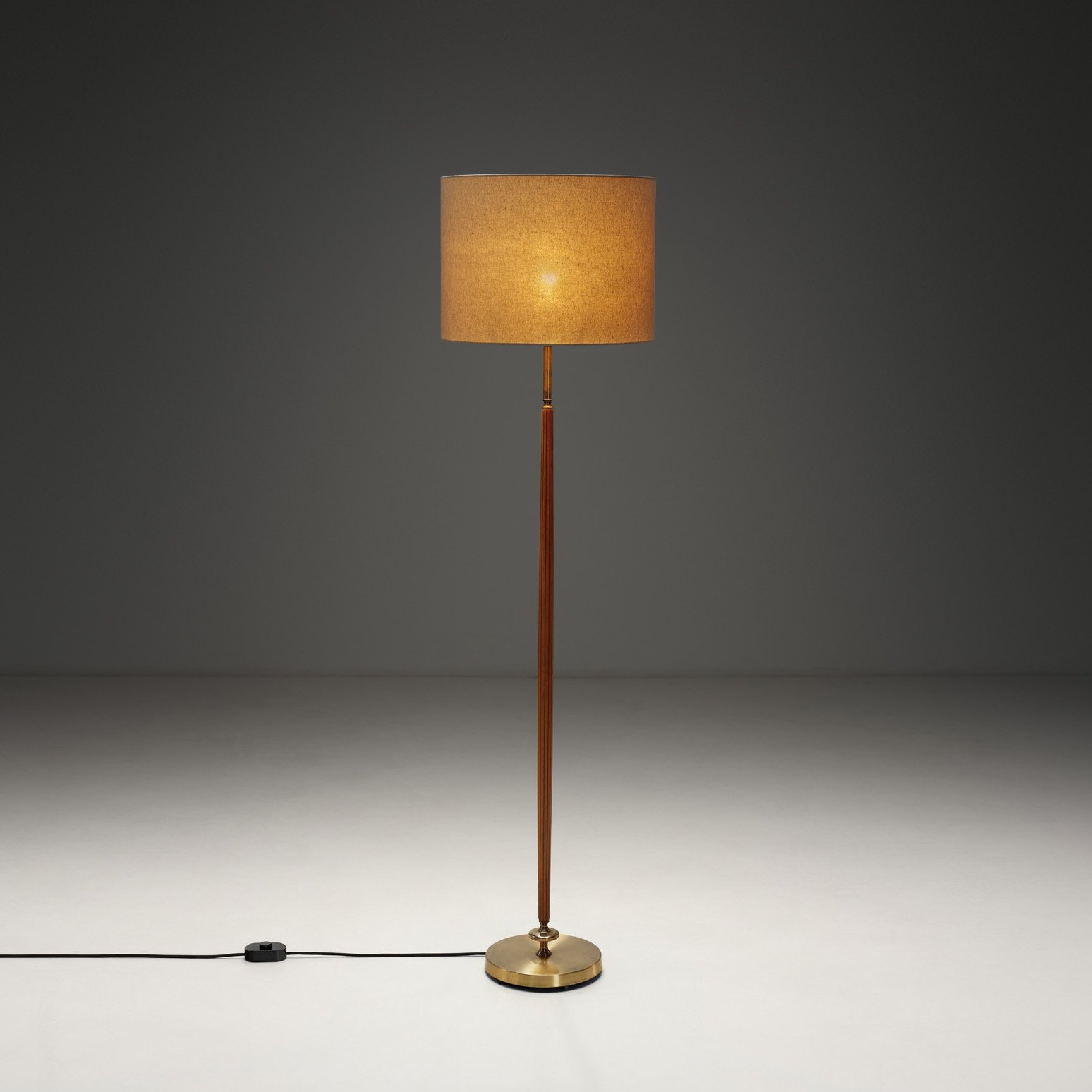 Swedish Brass and Wood Floor Lamp by Falkenbergs Belysning, Sweden Mid-20th Century (sold)
