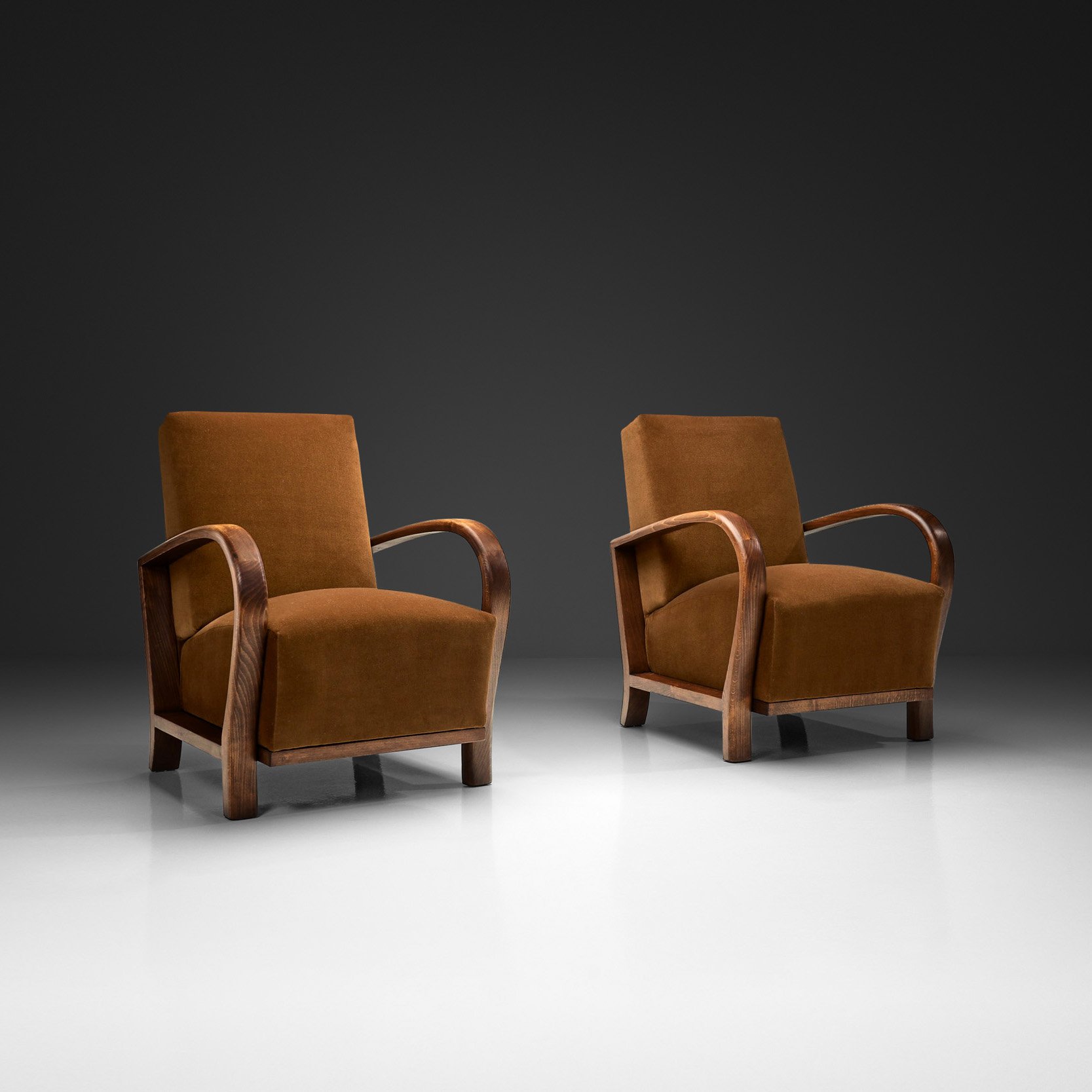 Upholstered Burnt-Orange Armchairs, Europe 20th Century