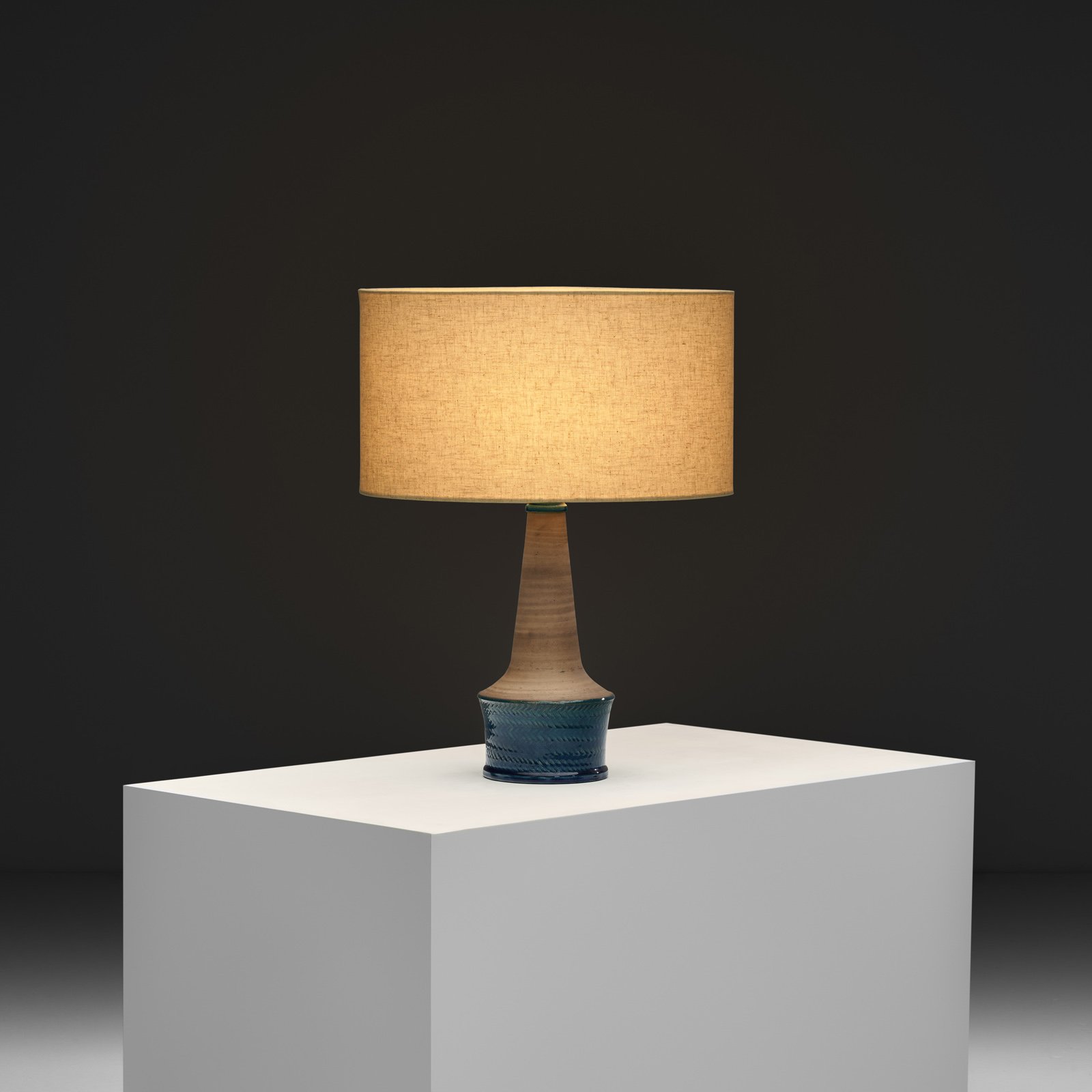 Sand and Blue Glazed Stoneware Table Lamp by Nils Kähler for Herman A. Kähler Fabrik, Denmark ca 1950s