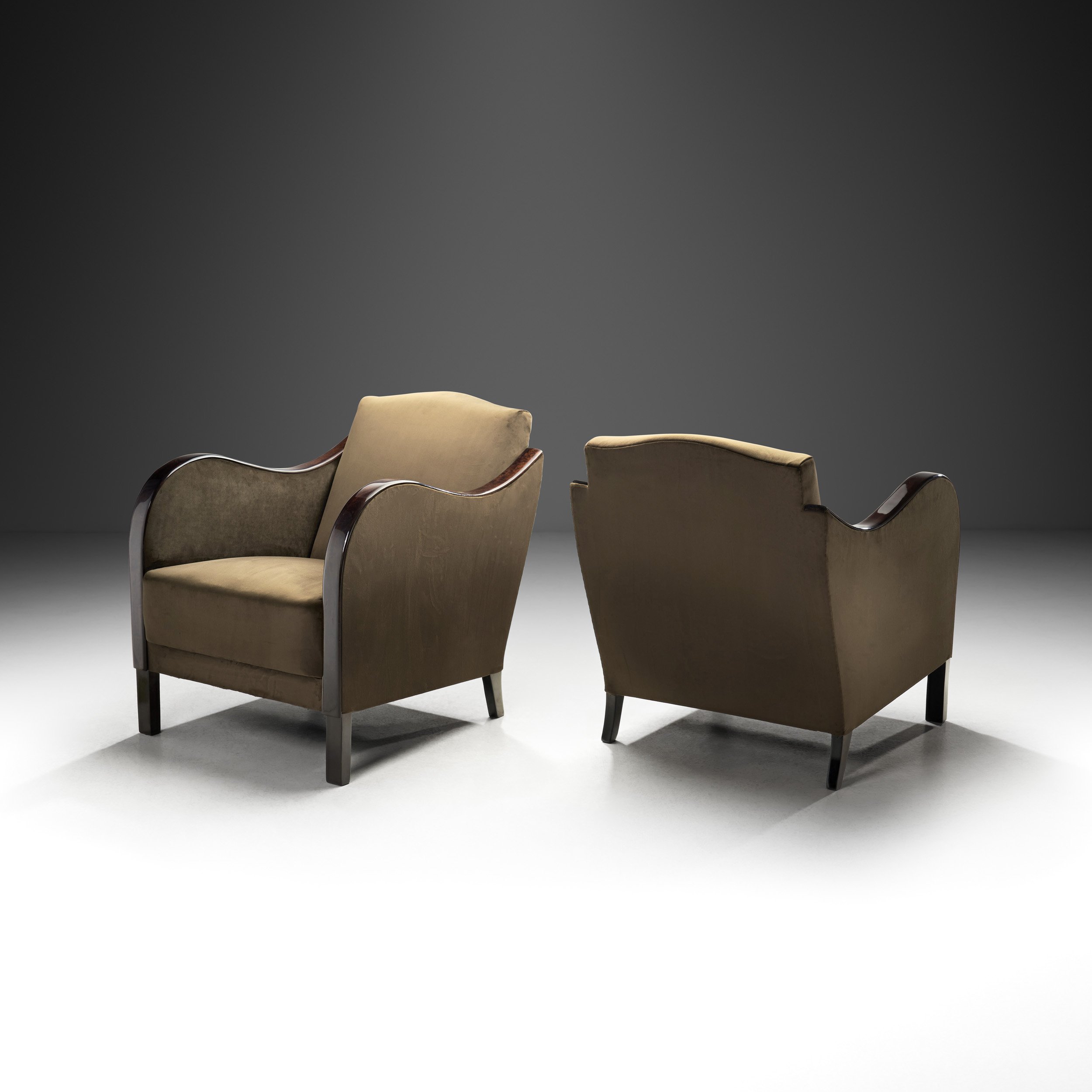 A Pair of Art Deco Velvet Armchairs, Europe First Half of the 20th Century