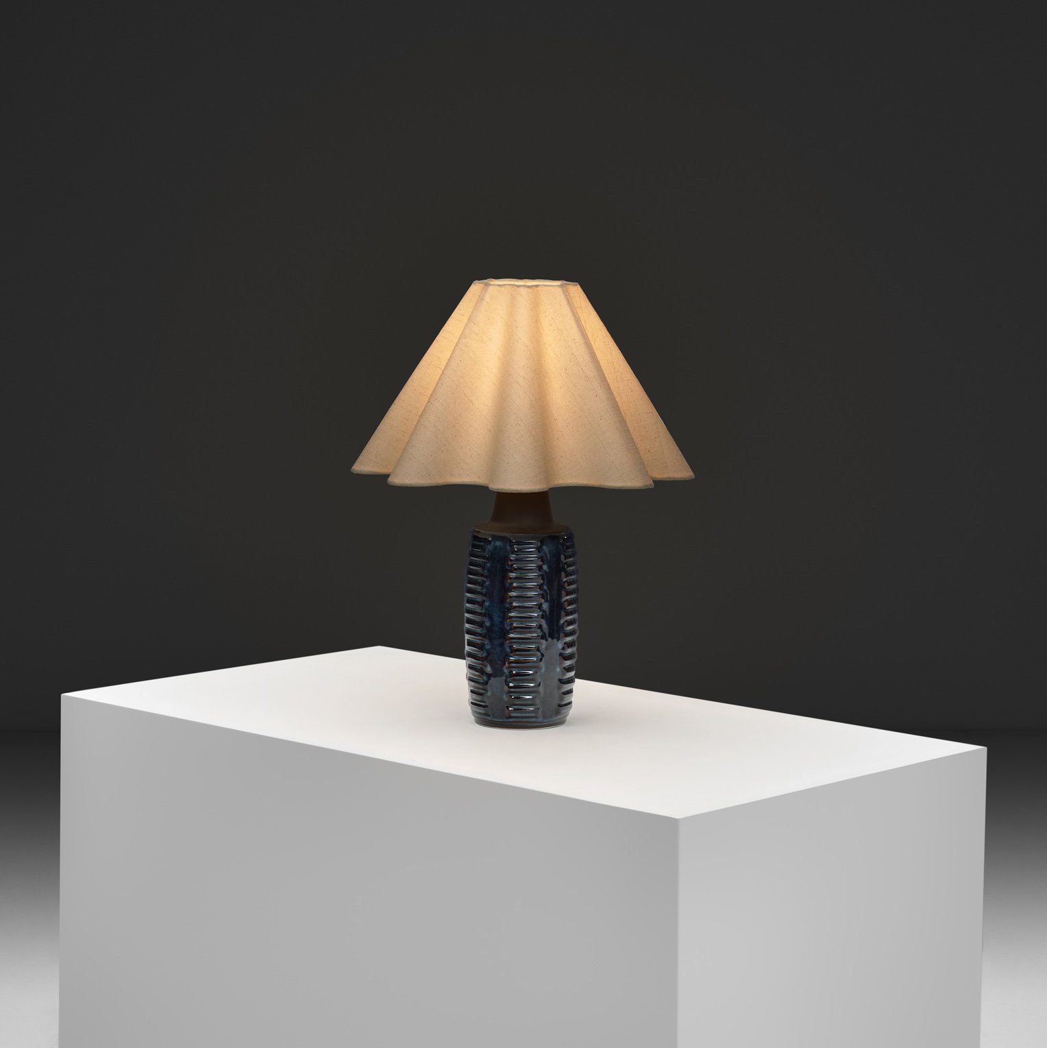Model "1034" Blue Glazed Stoneware Table Lamp by Einar Johansen for Søholm, Denmark ca 1950s