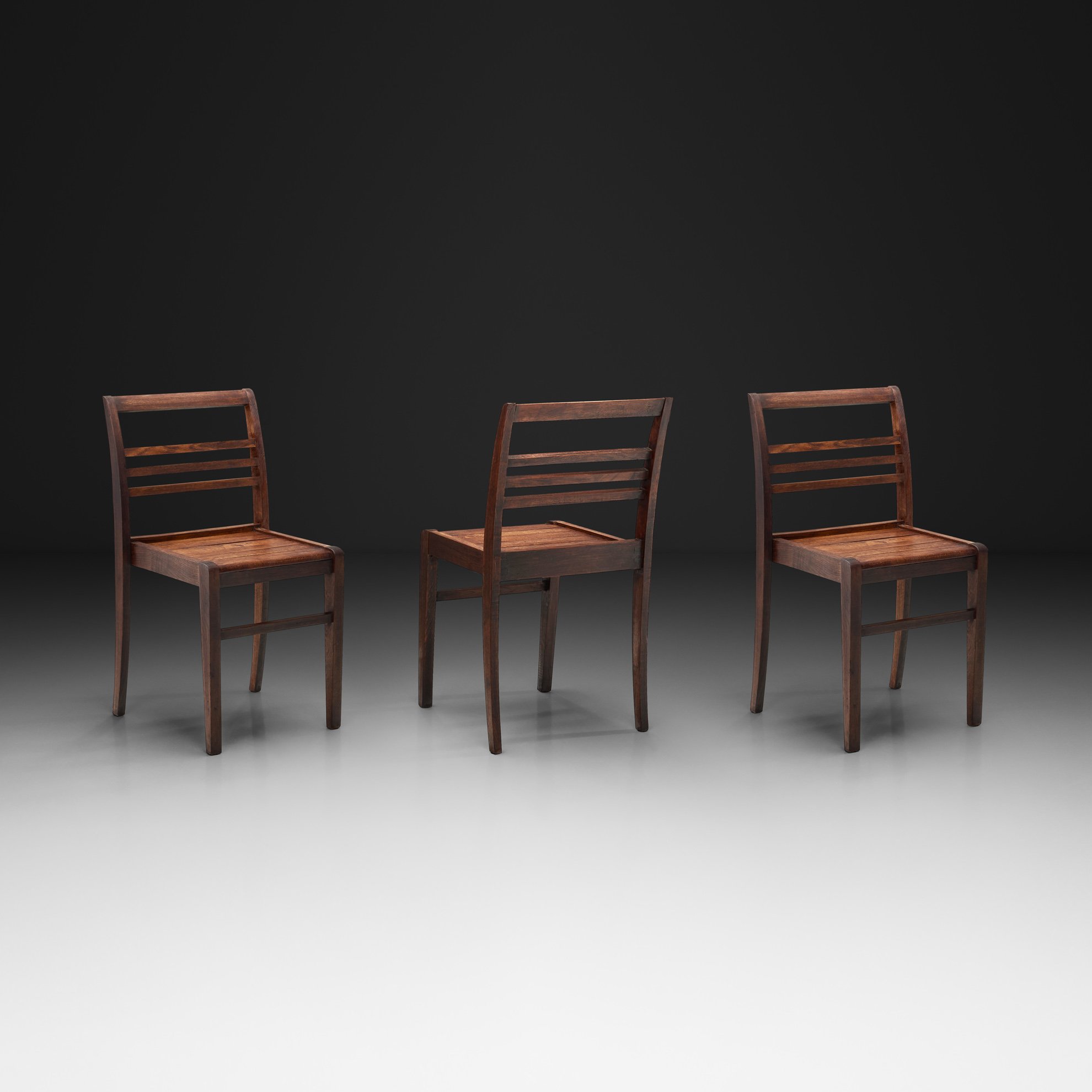 Set of Three Model "103" Oak Side Chairs by René Gabriel, France 1940s
