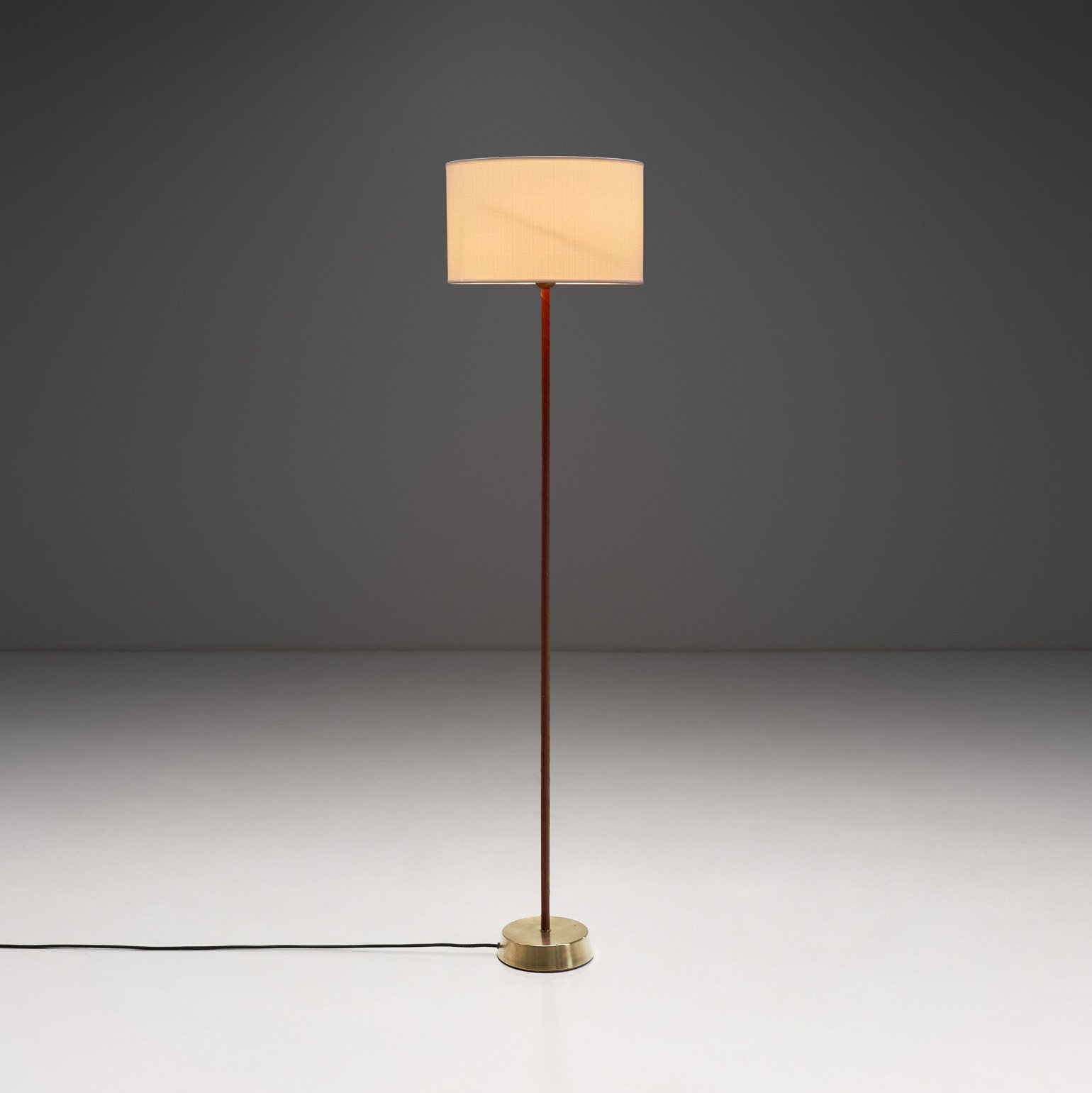 Swedish Leather and Brass Floor Lamp by Hans Bergström (Attr.), Sweden Mid-20th Century