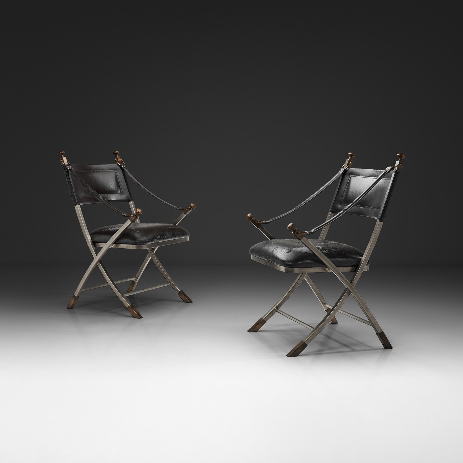 Pair of Metal and Leather Armchairs, Europe ca 1960s
