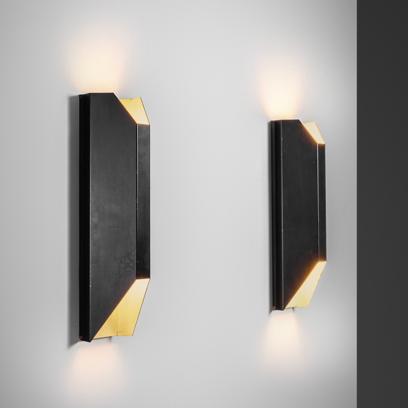Pair of Angular Lacquered Metal Wall Lamps, Europe Mid-20th Century