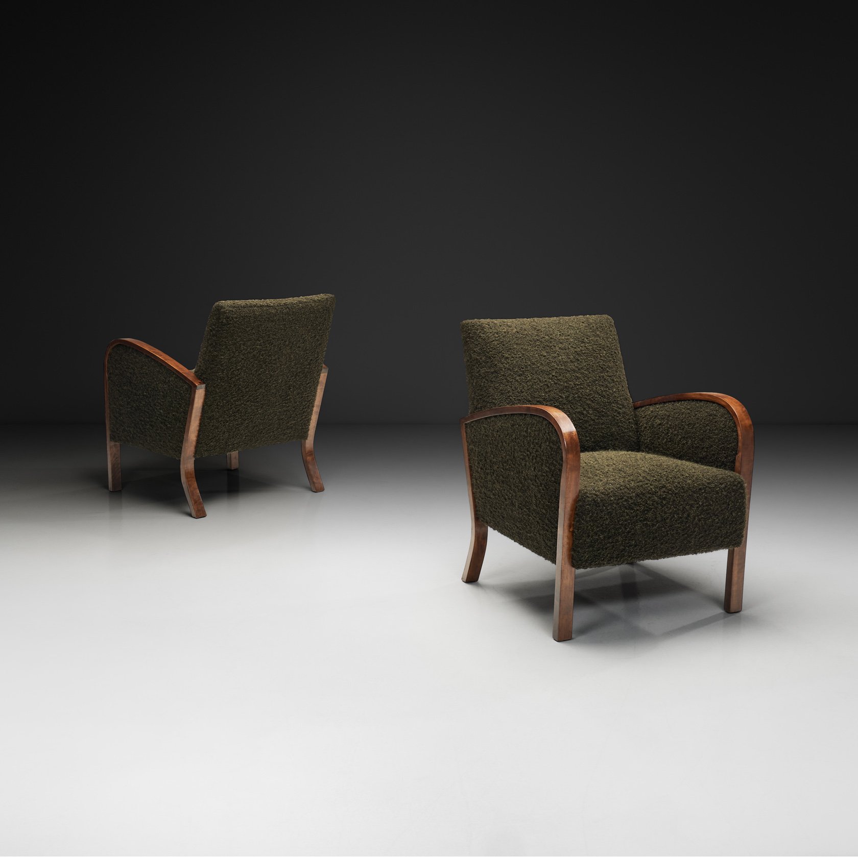 Pair of Funkis Armchairs with Dark Green Upholstery, Scandinavia ca 1930s