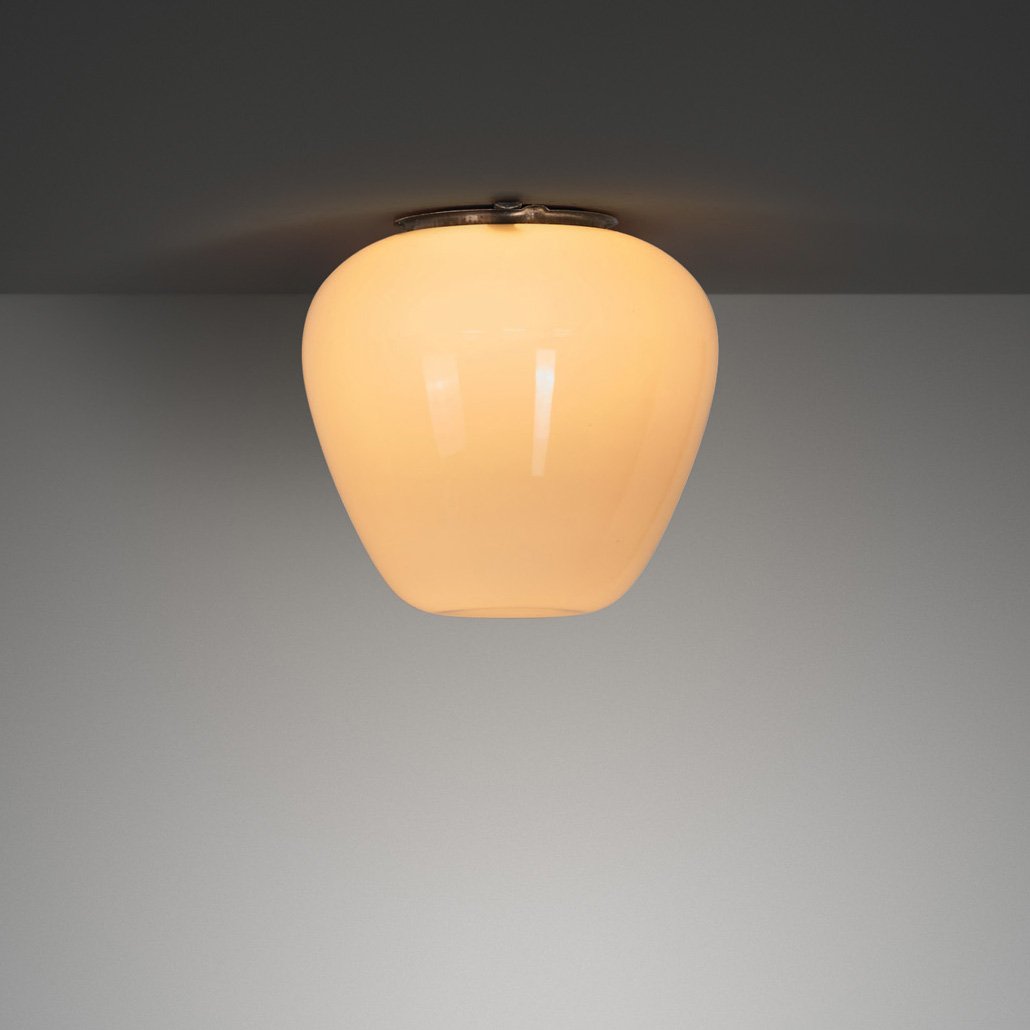 Opal Glass Ceiling Lamp by Gunnel Nyman (Attr.) for Idman, Finland 1950s