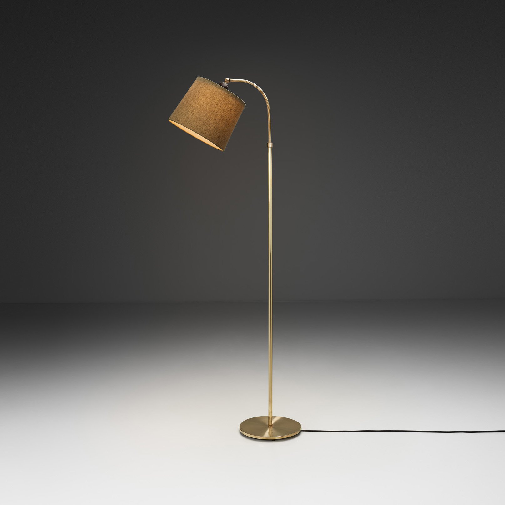 Brass Floor Lamp with Curved Neck, Europe Mid-20th Century