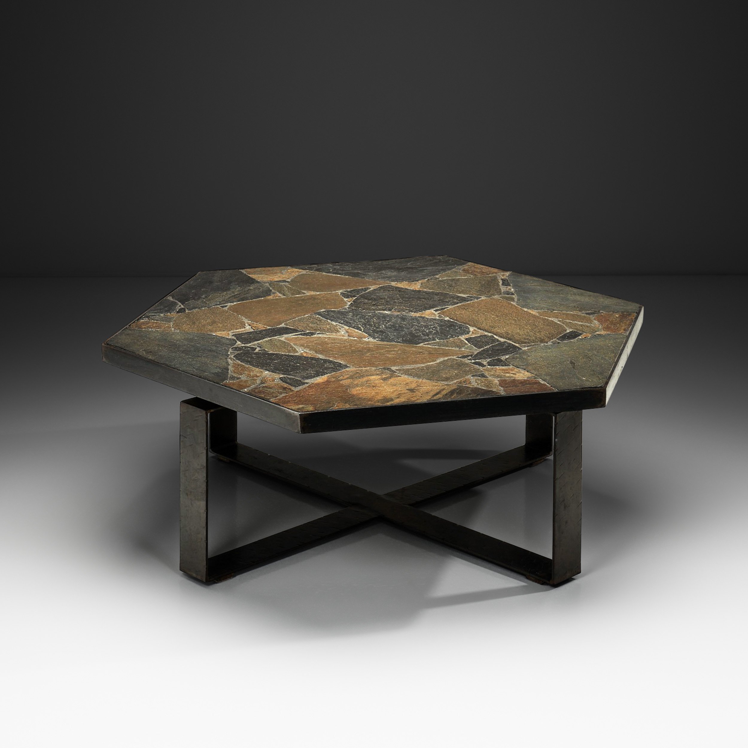 Hexagonal Coffee Table with Stone Top, Europe Mid-20th Century