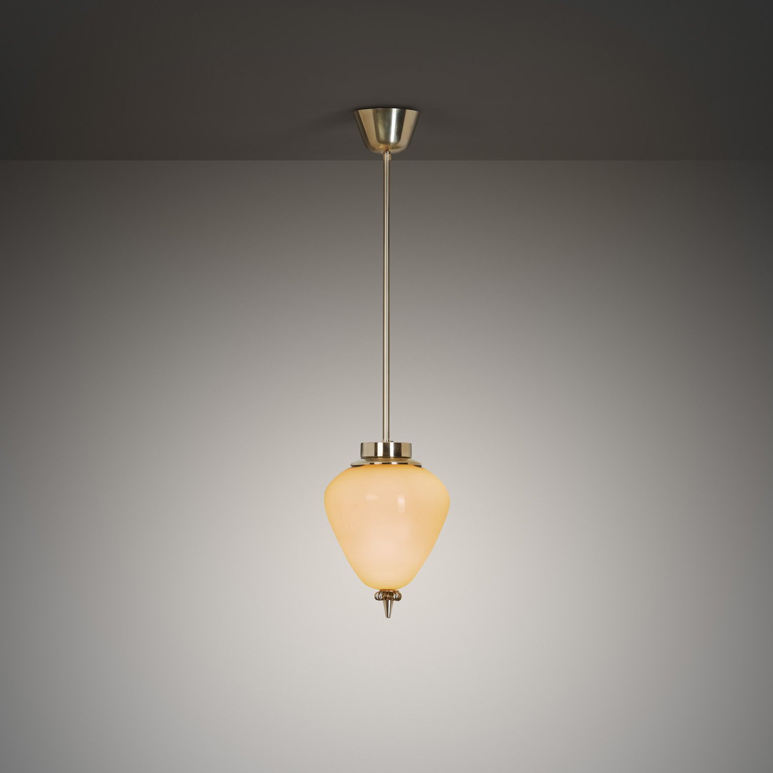 Brass and Amber Tinted Glass Hanging Lamp by Idman, Finland Mid-20th Century