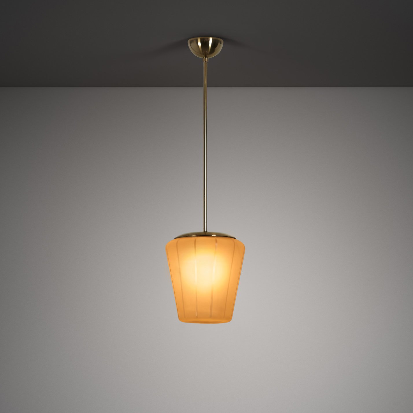 Brass Pendant Light with Frosted Striped Glass Shade for PSO Pohjoismainen Sähkö Oy, Europe Mid-20th Century