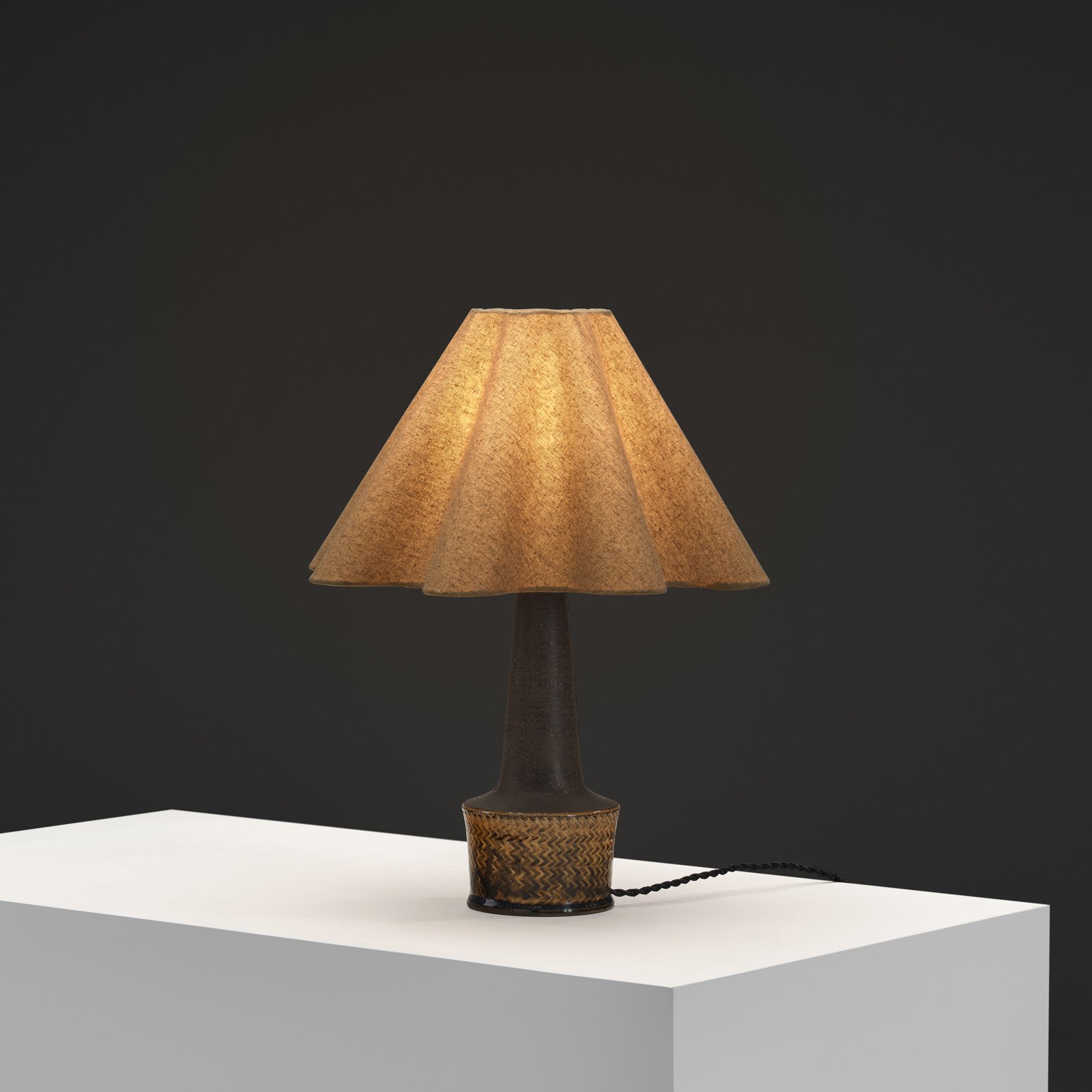 Brown and Yellow Glazed Stoneware Table Lamp by Nils Kähler for Herman A. Kähler Fabrik, Denmark ca 1950s