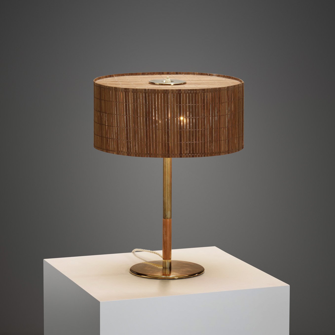 Paavo Tynell Model "9206" Brass and Wood Table Lamp for Taito, Finland ca 1940s