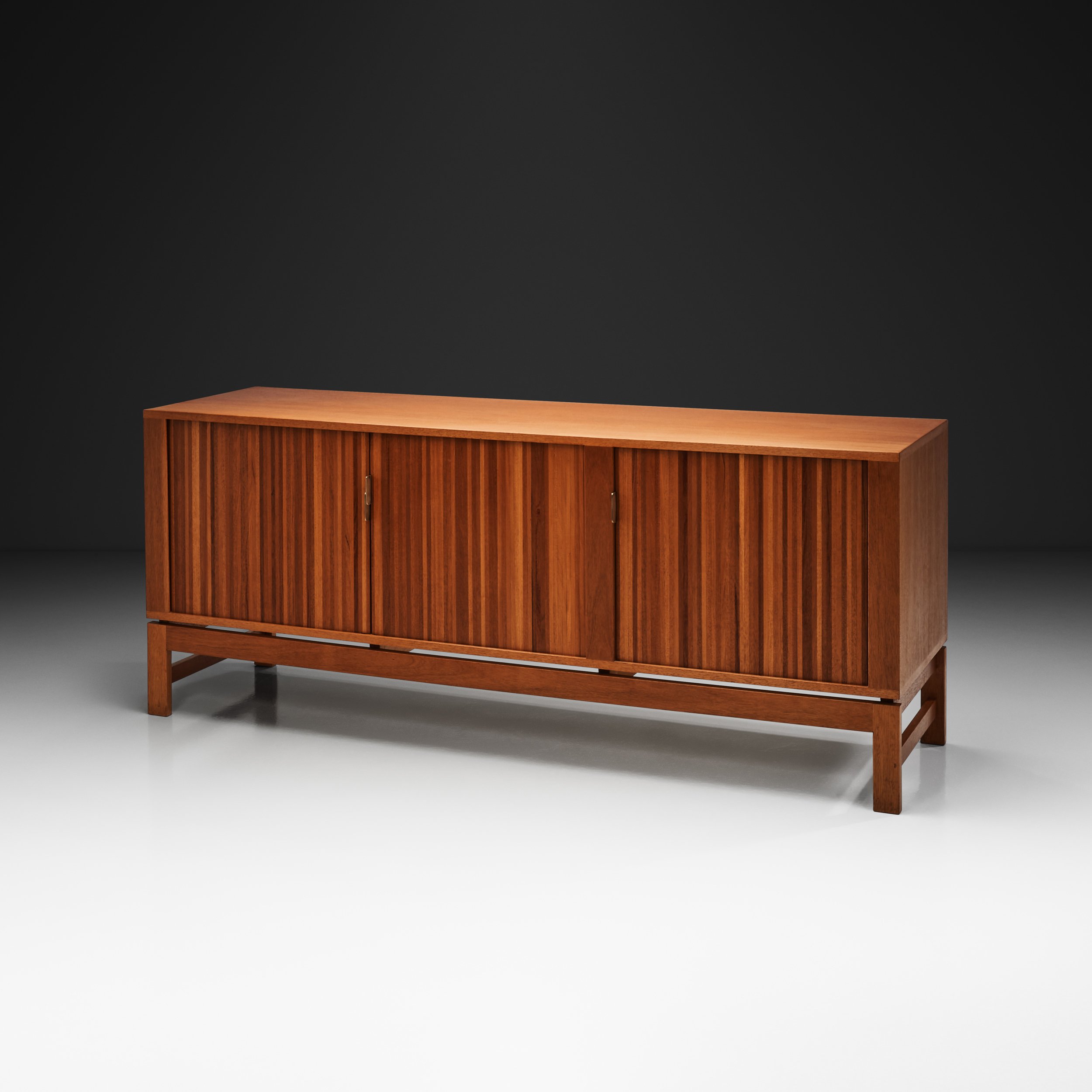 Mid-Century Sideboard with Three Compartments and Brass Handles, Europe ca 1950s