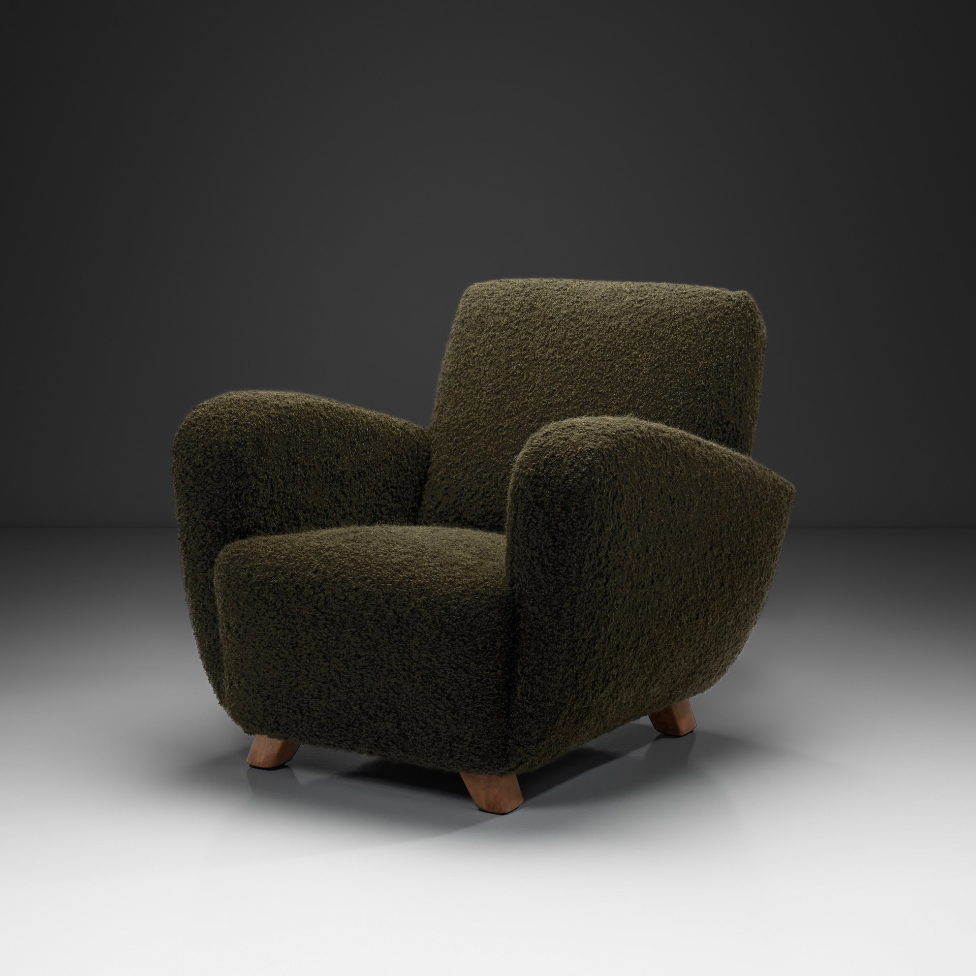 Mid Century Modern Armchair in Dark Green Upholstery, Europe 1940s