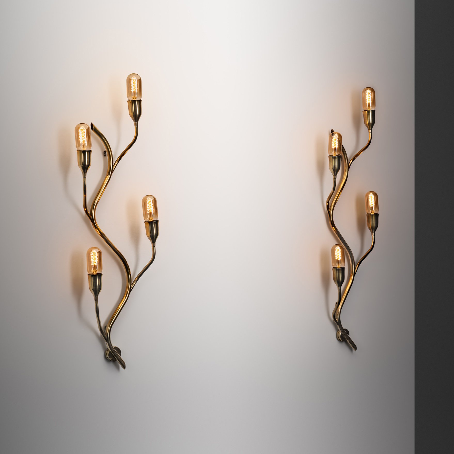 Pair of Branch-Shaped Brass Wall Lights for Astra, Norway Mid-20th Century