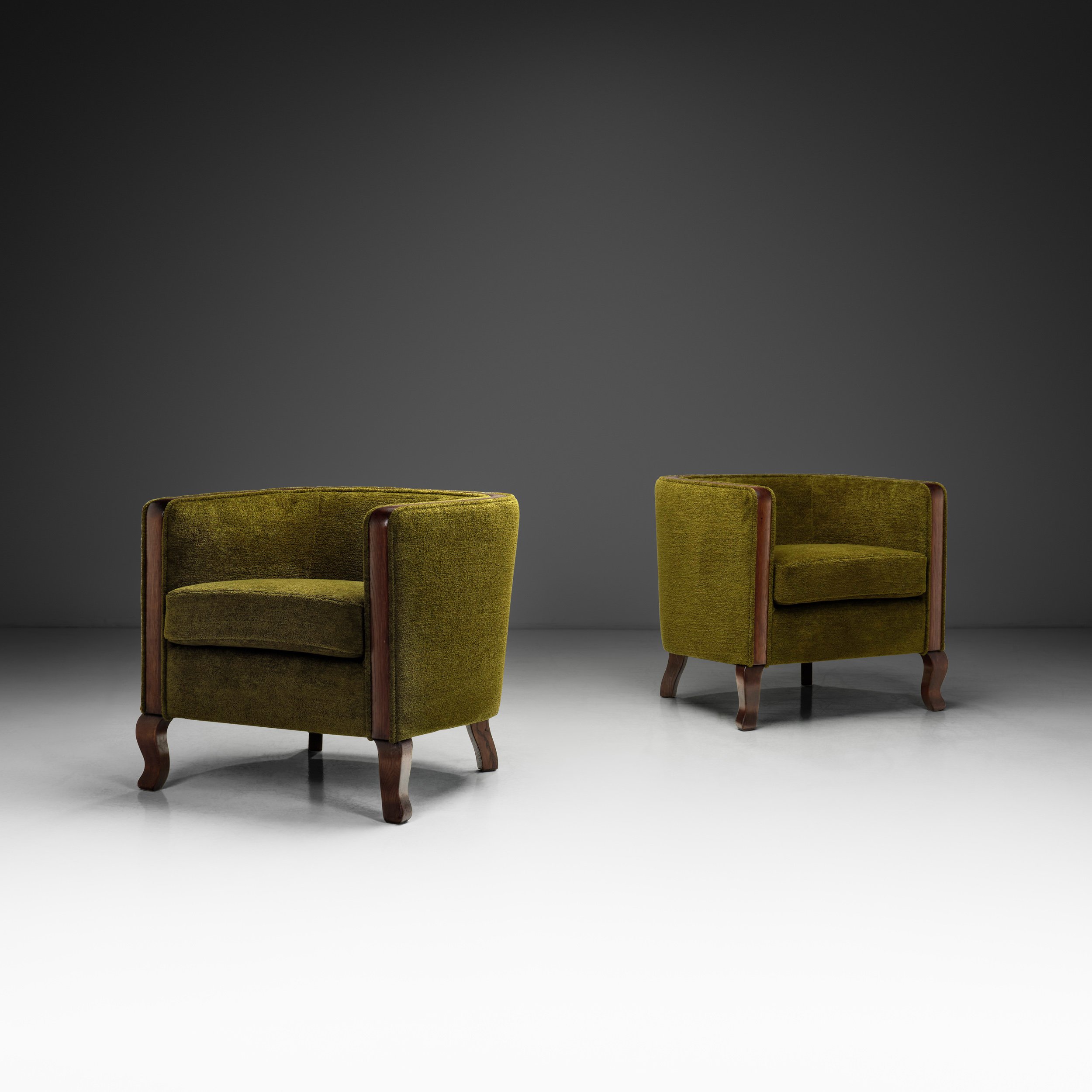 Pair of Green Funkis Easy Chairs with Oak Frame, Scandinavia 1930s