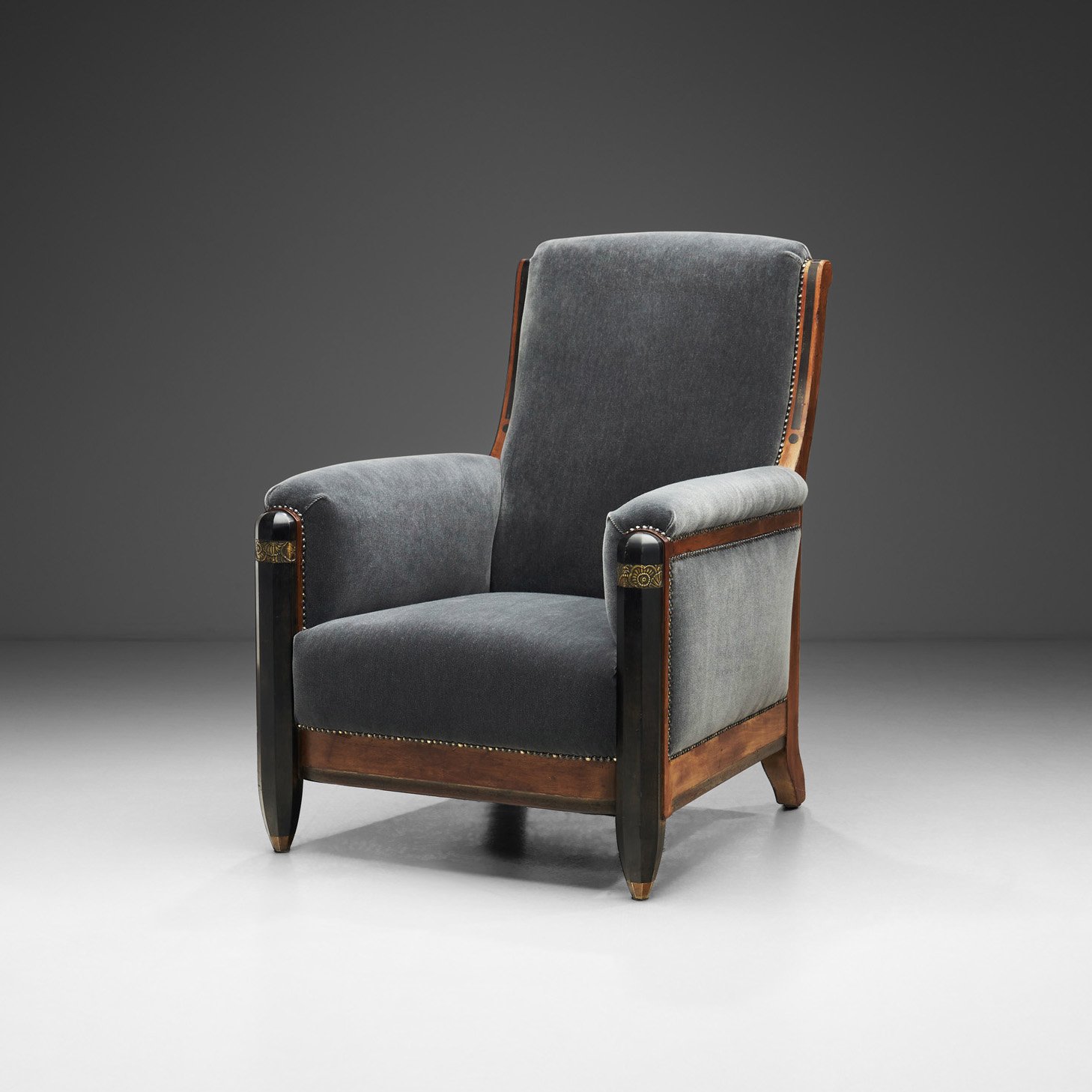 High-back Art Deco Lounge Chair with Brass Elements, France circa 1930s