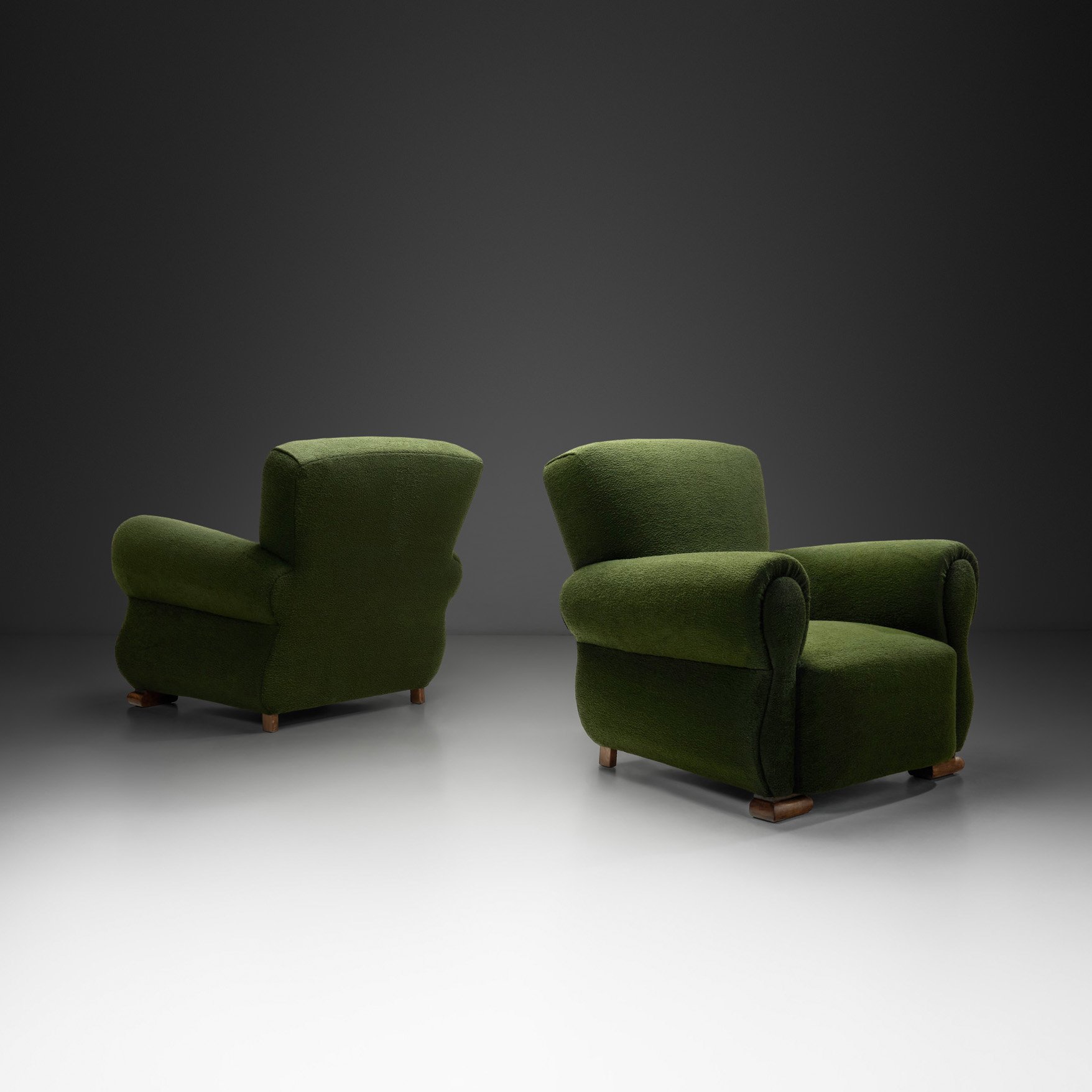 Pair of Upholstered Green Armchairs, Europe Mid-20th Century